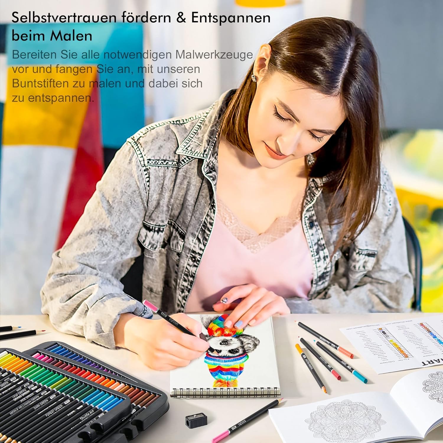 Shuttle Art Buntstifte Set, 80 professionelle Buntstifte für Erwachsene und Kinder, Farbstifte Set mit Malbuch, Skizzenbuch, Spitzer, Bleistiftverlängerer und Eisenbox, Buntstift Kinder, Holzstifte
