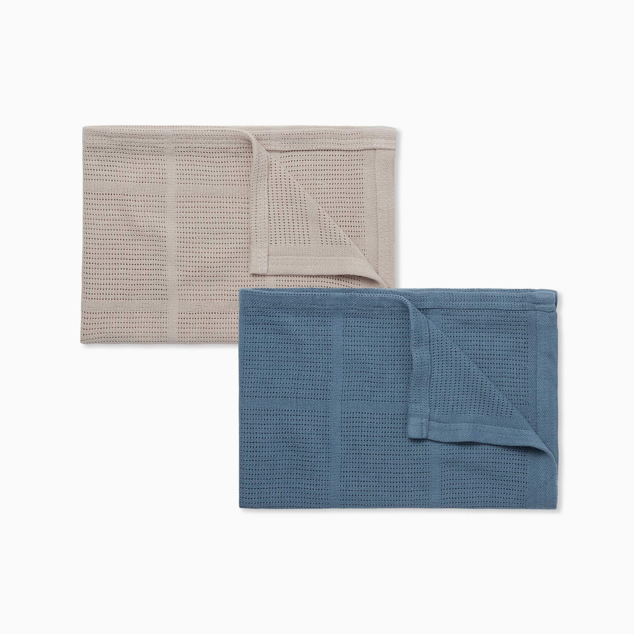 MORI Baby Cellular Blanket Pack of 2 Blue Biscuit Organic Cotton Bamboo Swaddle Lightweight Breathable for Newborn Ideal for Cot Crib Moses Basket Pram Durable One Size