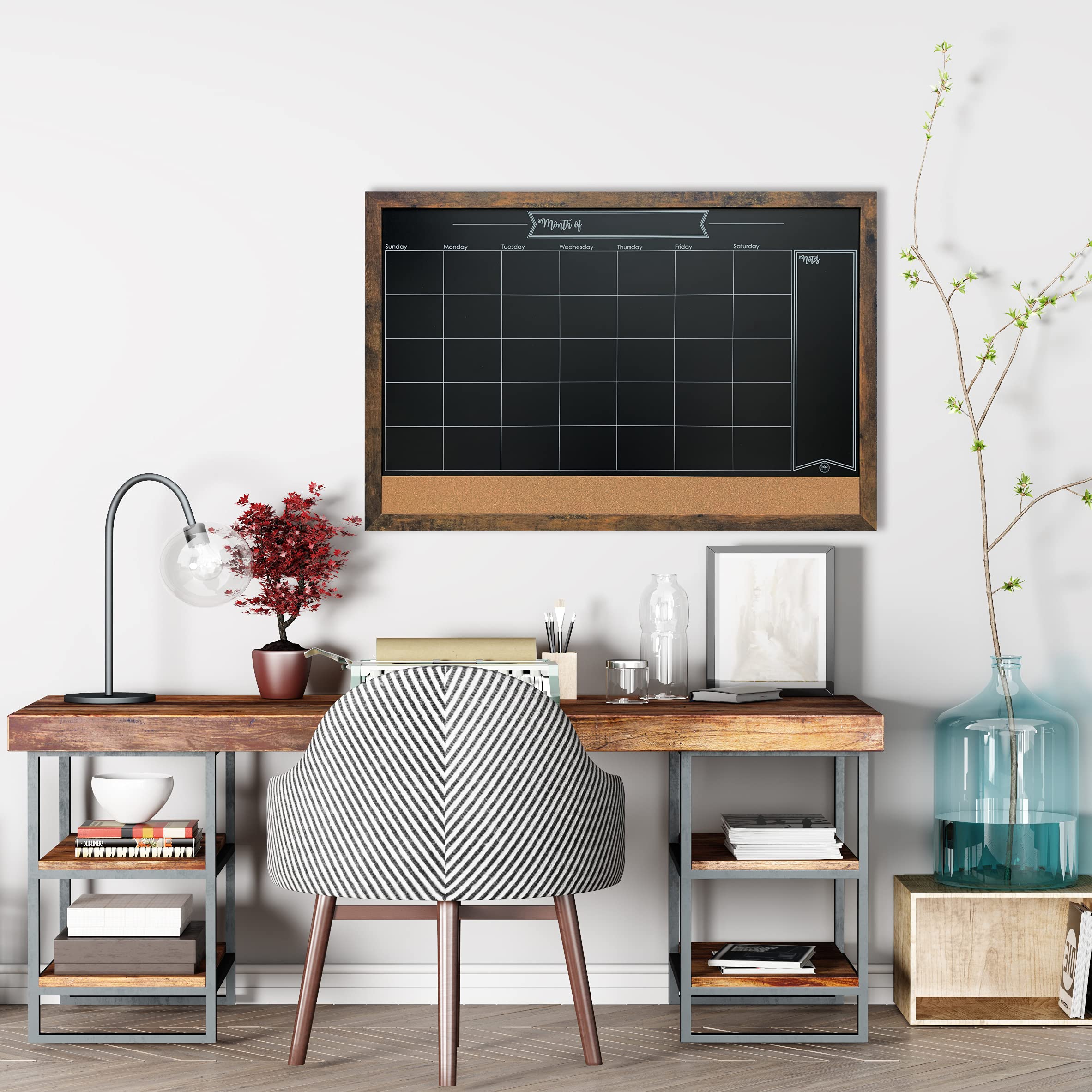 Loddie Doddie Rustic Framed Chalkboard Calendar and Bulletin