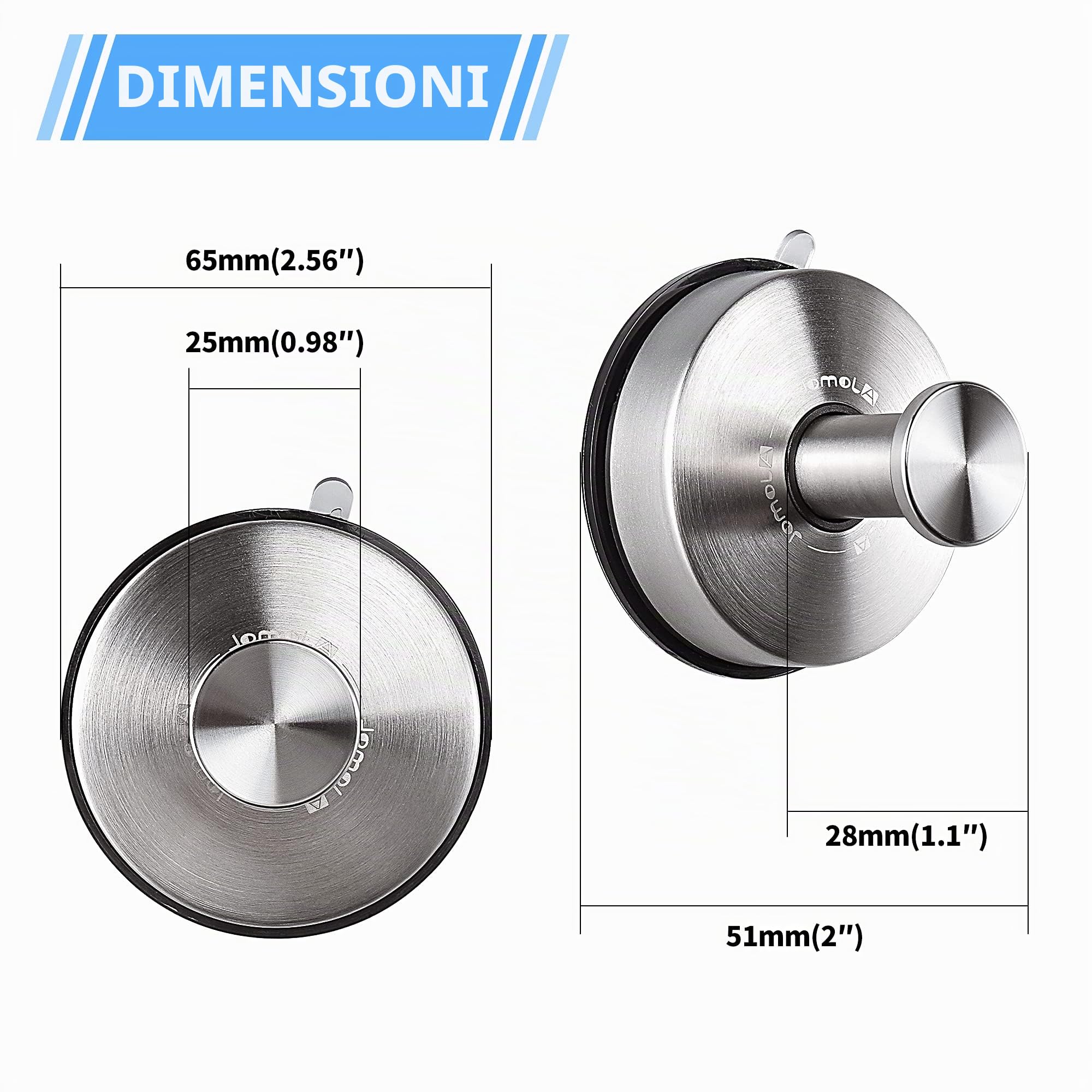 JOMOLA 4 ganci per asciugamani da bagno a ventosa, ganci per doccia, ganci per asciugamani, utensili da cucina, porta strofinacci, in acciaio inox, con ventosa a vuoto, finitura spazzolata