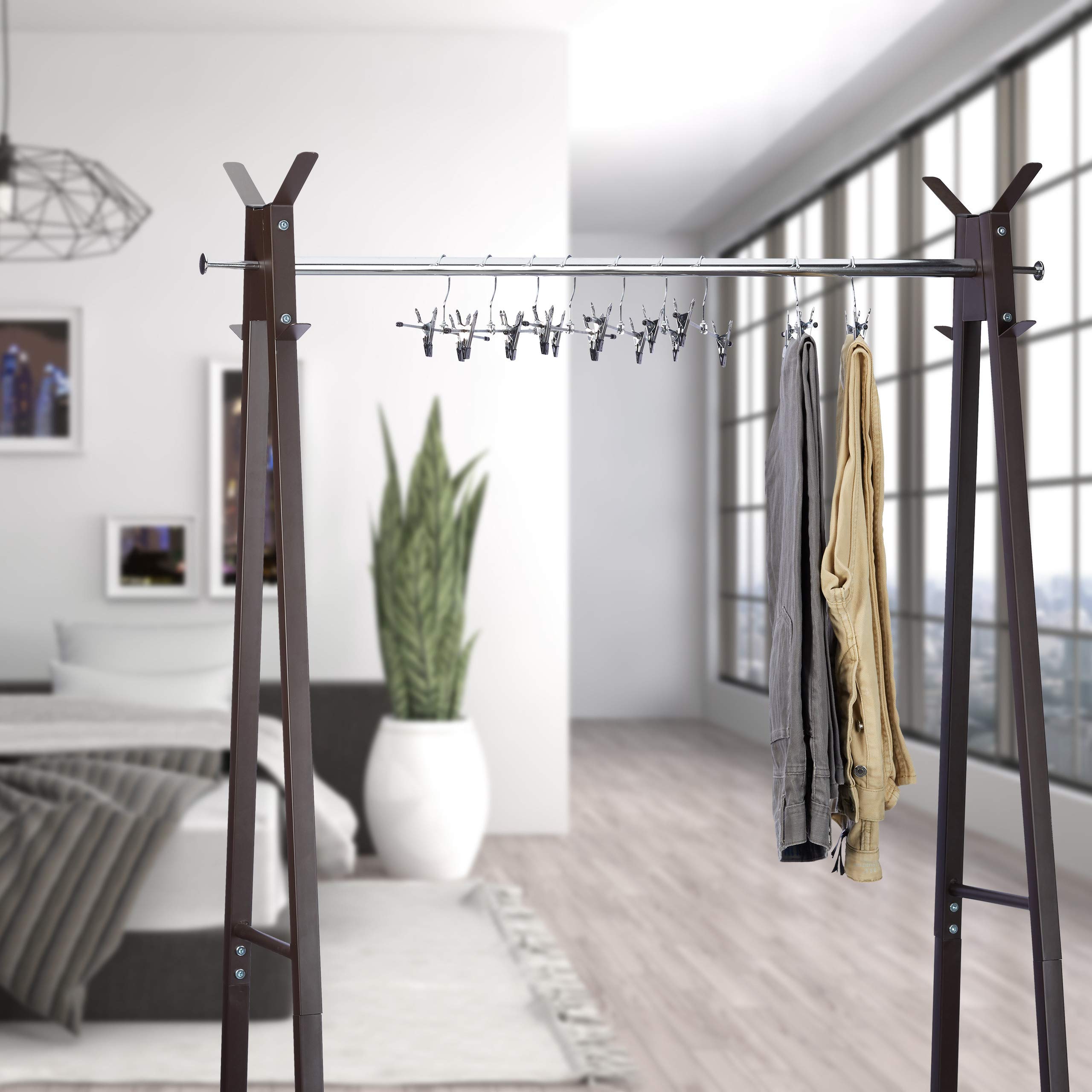 Relaxdays Appendini per pantaloni, gonne, metallo set da 10 grucce con clip regolabili HxLxP: 9x35,5x2,5 cm argento/nero