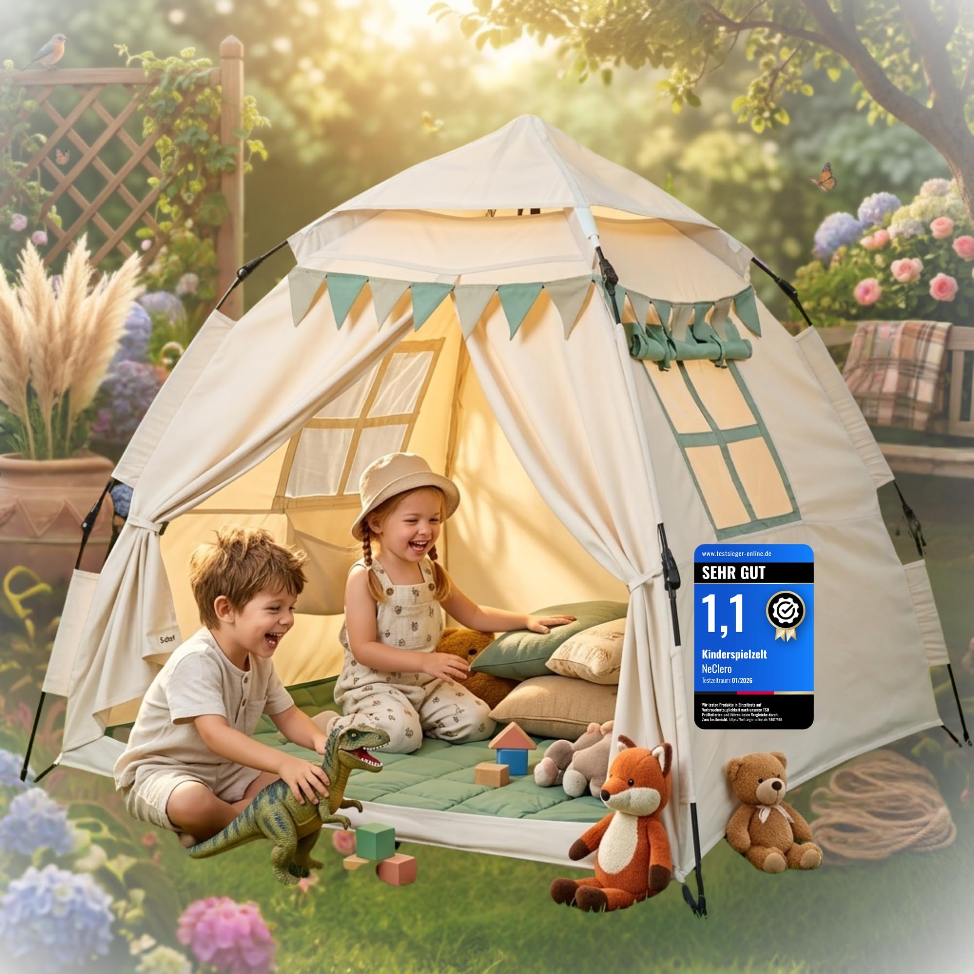 Spielzelt Kinder Indoor mit Bodenmatte & Tragetasche [Schneller Aufbau/Abbau] Maschinenwaschbar schadstofffrei Tippi Kinderzelt Indoor Outdoor Spielhaus Zelt Kinderzimmer Tipi Zelt für Kinder