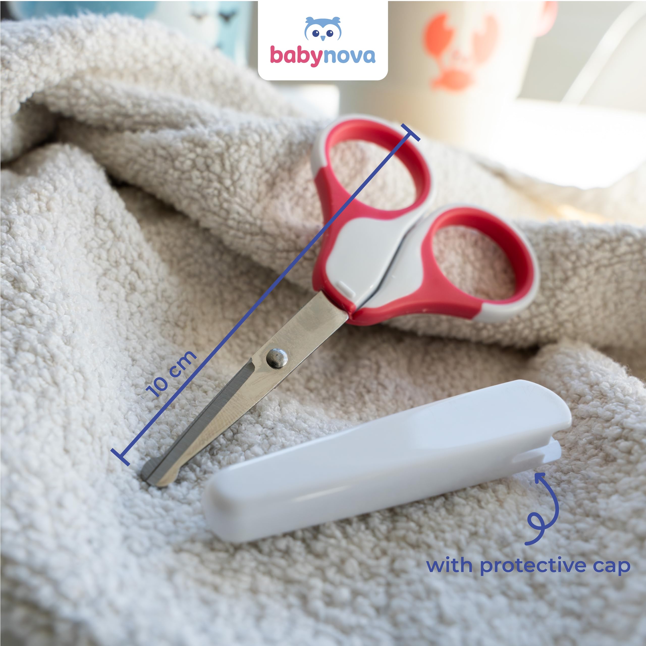 babynova Baby Scissors with Protective Cap, Stainless Steel Nail Scissors with Rounded Tips for Safe Baby Nail Trimming - Image 4