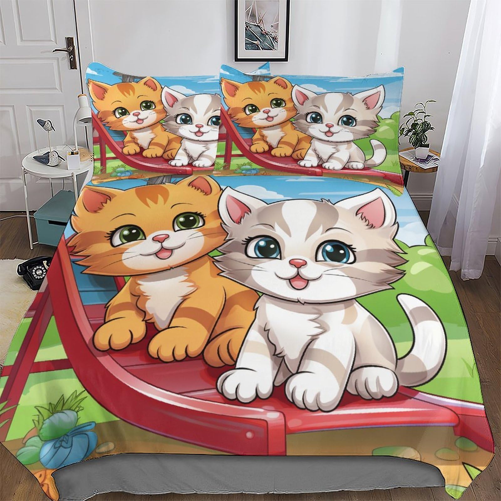 Parure de lit chat double en microfibre pour une chambre cocooning et cosy