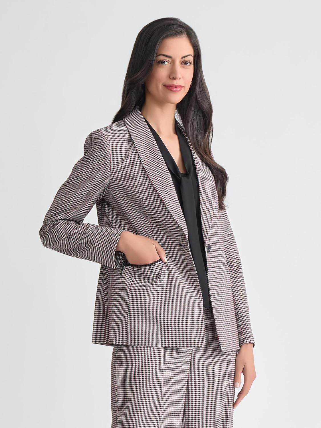 Kasper Womens Houndstooth One Button Blazer - Image 3