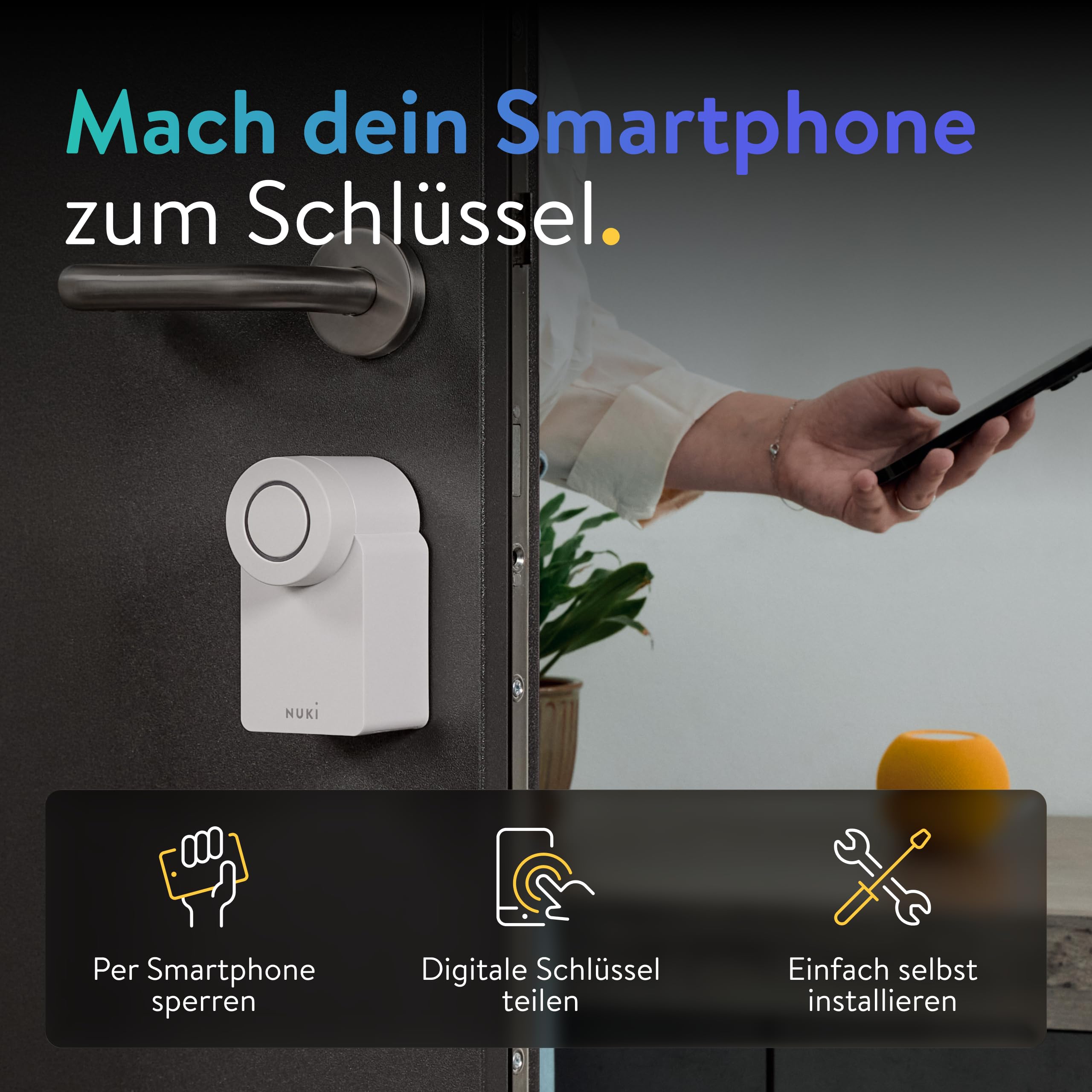 Nuki Smart Lock Go (2025) Bluetooth WLAN Matter elektronisches Türschloss Smartphone Schlüssel Nachrüsten ohne Zylindertausch