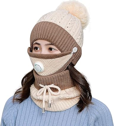 Knitted Beanie Hat Scarf and Mask Set 