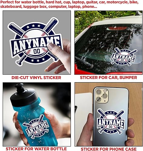 Miniatura 68 de Calcomanía con nombre personalizado, calcomanía de casco de béisbol y sóftbol, calcomanías de vinilo troqueladas para casco duro, laptop, botella