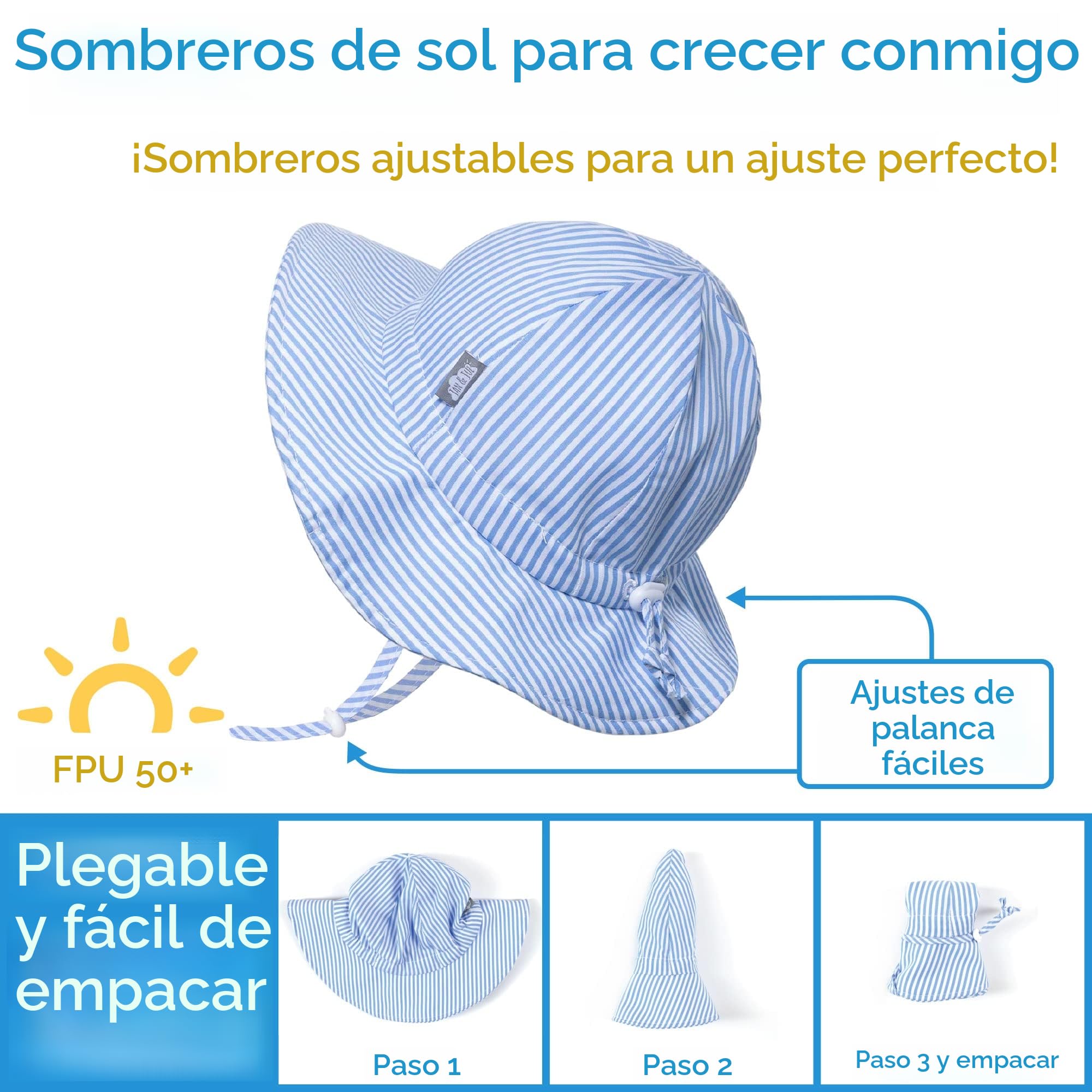 Jan & Jul Gorro solar de algodón UPF 50+ con ala ancha para niñas y niños, beige, a rayas (Beige Stripes), 0-6 Months