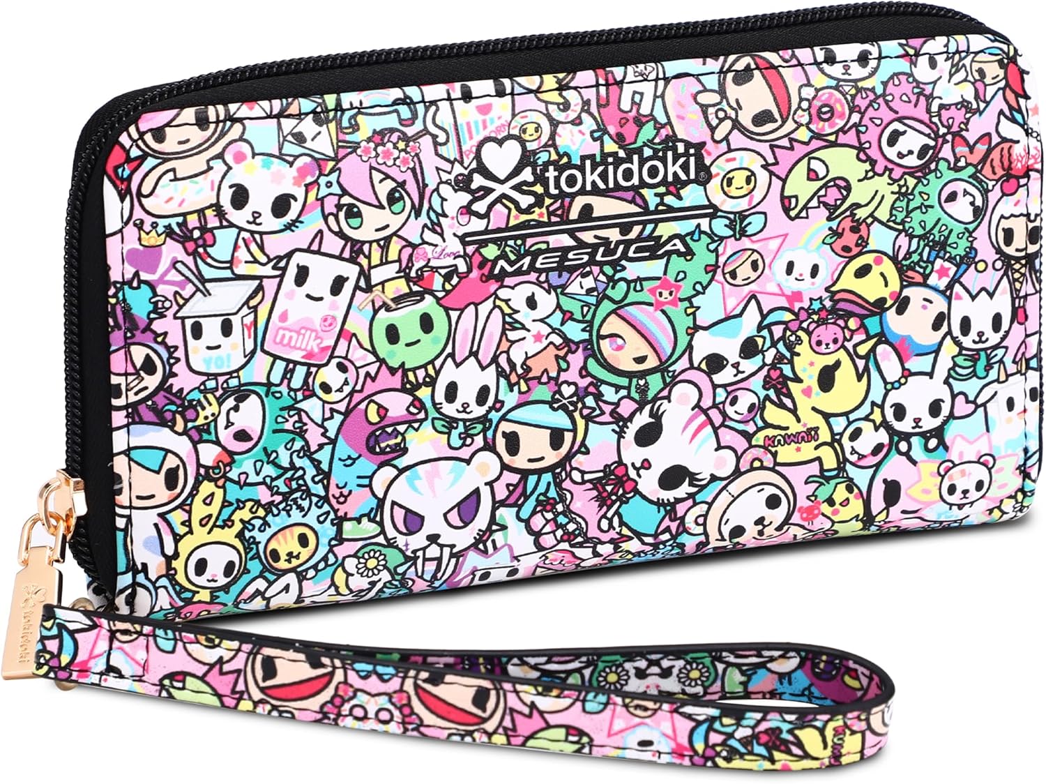 Tokidoki Wallet Pink Unicorno Clutch Wallet Credit Card Holder Large Capacity Travel Purse Wristlet for Women Girl (WA-No skulls girl)