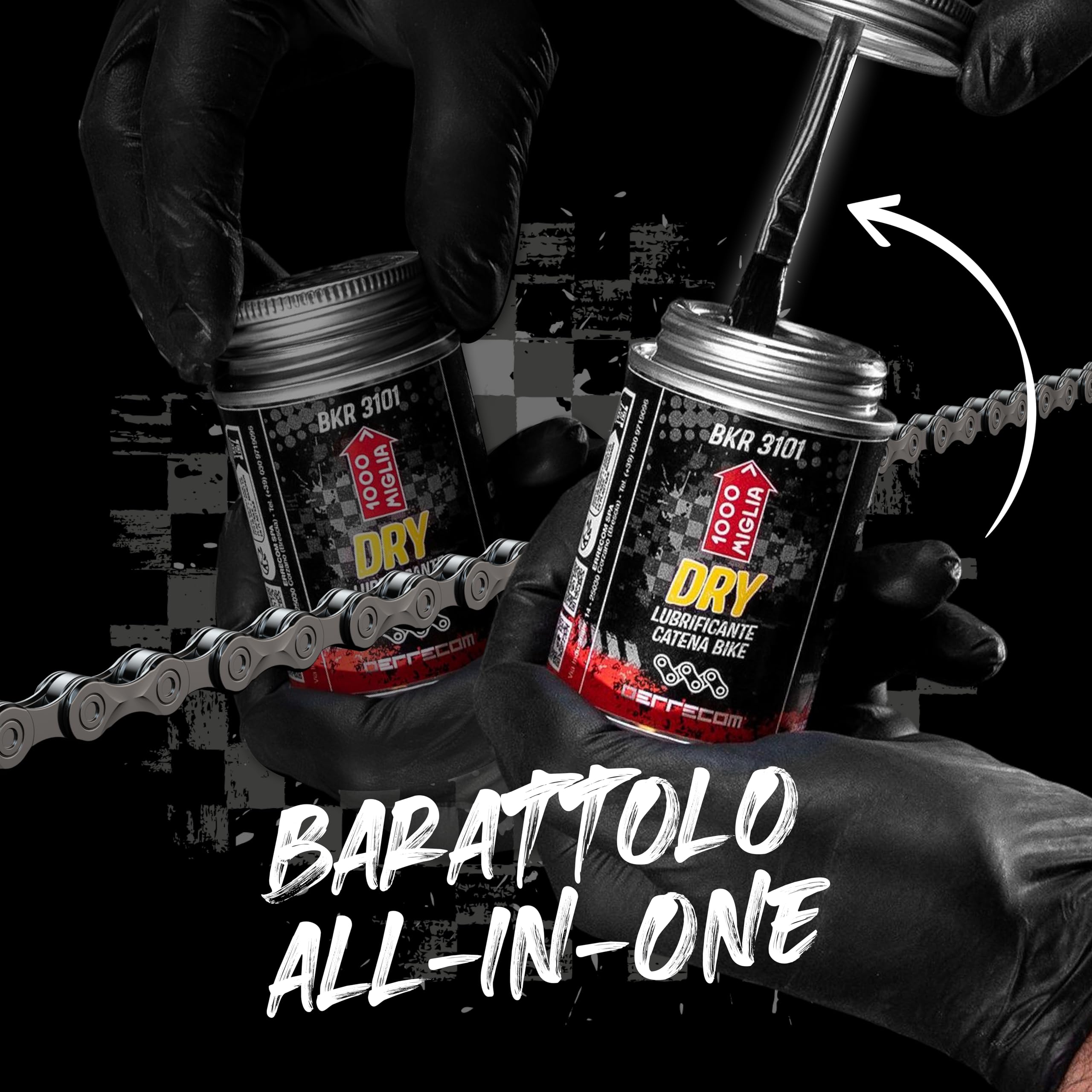 1000 Miglia BKR 3101 Lubrificante Catena Bici Dry - 900 ml, per Condizioni Asciutte e Polverose, Clima Secco, Barattolo All-In-One con Pennello incluso