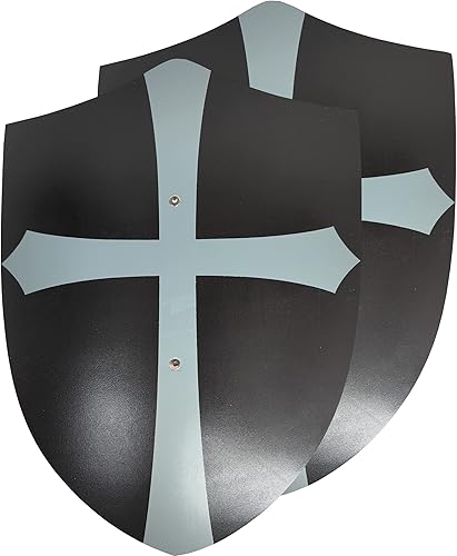 Adventure Awaits! - Paquete de 2 - Escudo Templario de Caballeros de Juguete de Madera Hecho a Mano - Hecho a Mano - Juego de Escudos de Juguete de