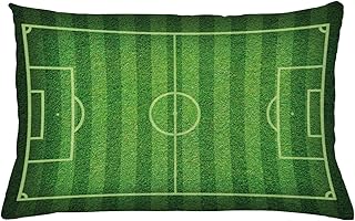 Lunarable Sports Throw Pillow Cushion Cover, Realistic Green Grass Soccer Field Theme Sports Hobby Competition Field, Decorative Rectangle Accent Pillow Case, 26