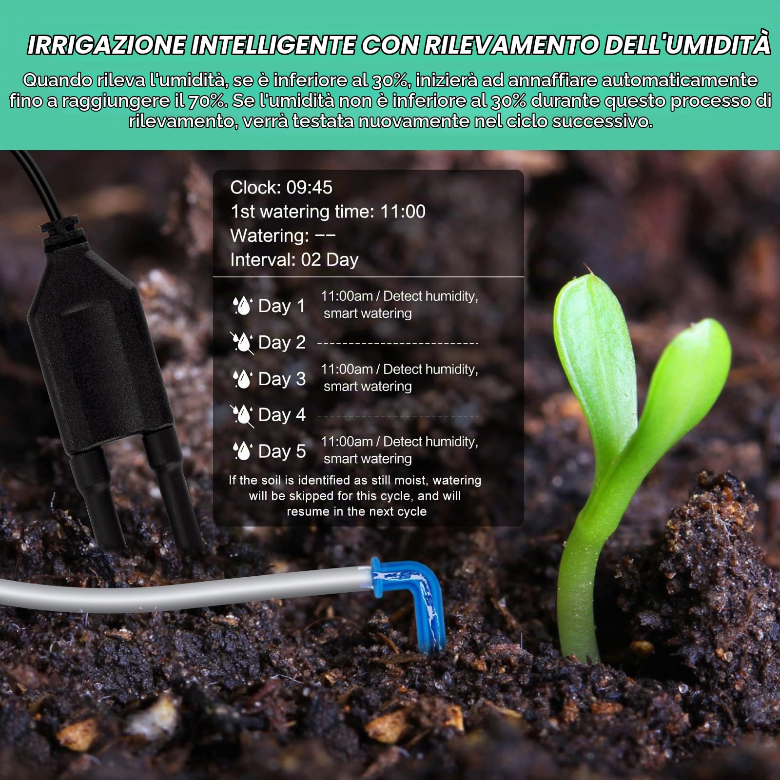 Irrigatore automatico per piante da interno, sistema di autoirrigazione per 15 piante in vaso, kit di irrigazione a goccia automatica, timer per l'irrigazione programmabile, irrigazione con rilevament