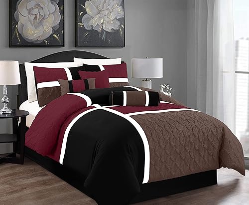 Vista 23 de Chezmoi Collection Upland - Juego de edredón acolchado de retales, 7 piezas, morado/negro/gris, tamaño matrimonial Púrpura/Negro/Gris