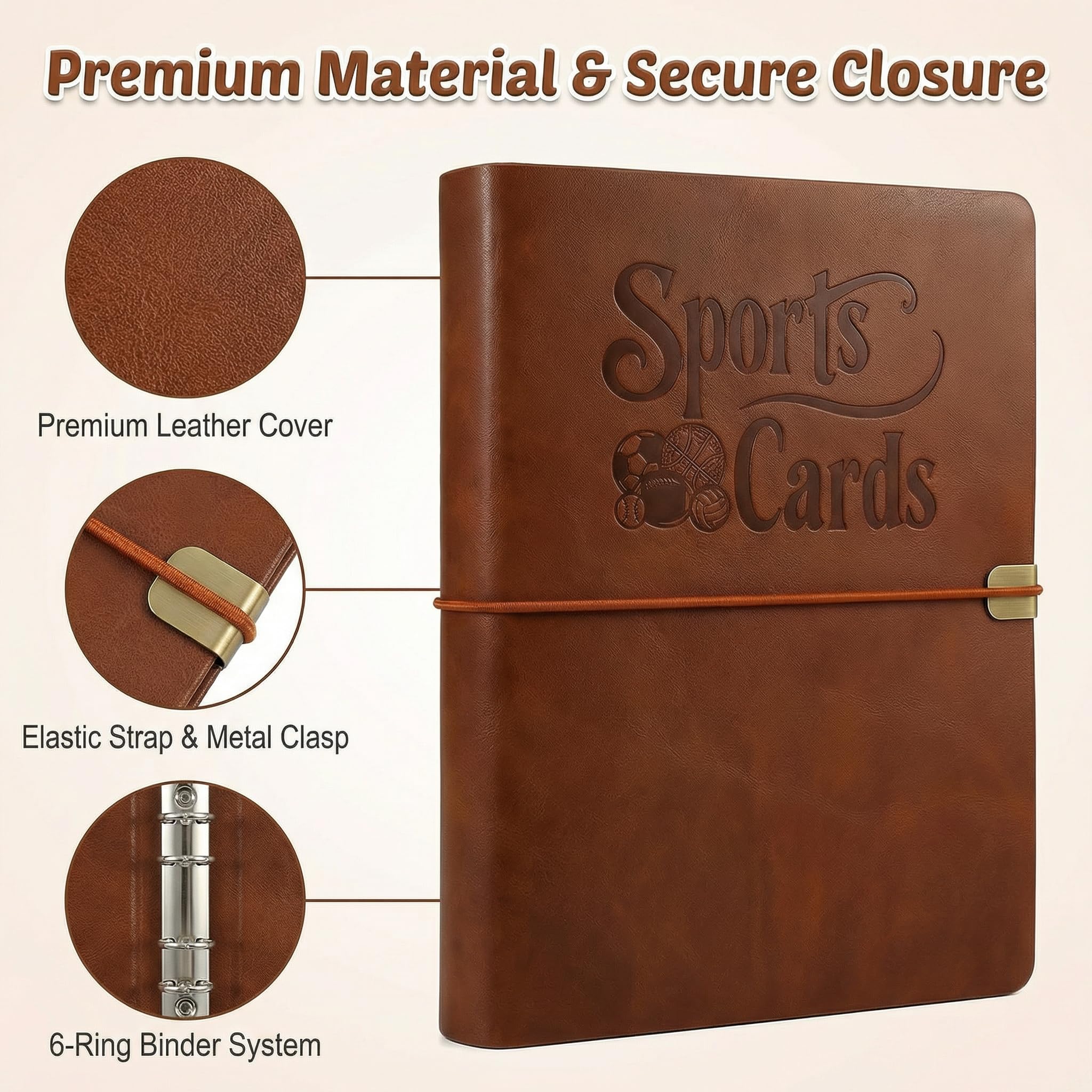 Carpeta de cuero para tarjetas deportivas con 600 bolsillos, 4 bolsillos de doble cara con 75 fundas, carpeta de colección de tarjetas recargables de 6 anillos para tarjetas de béisbol
