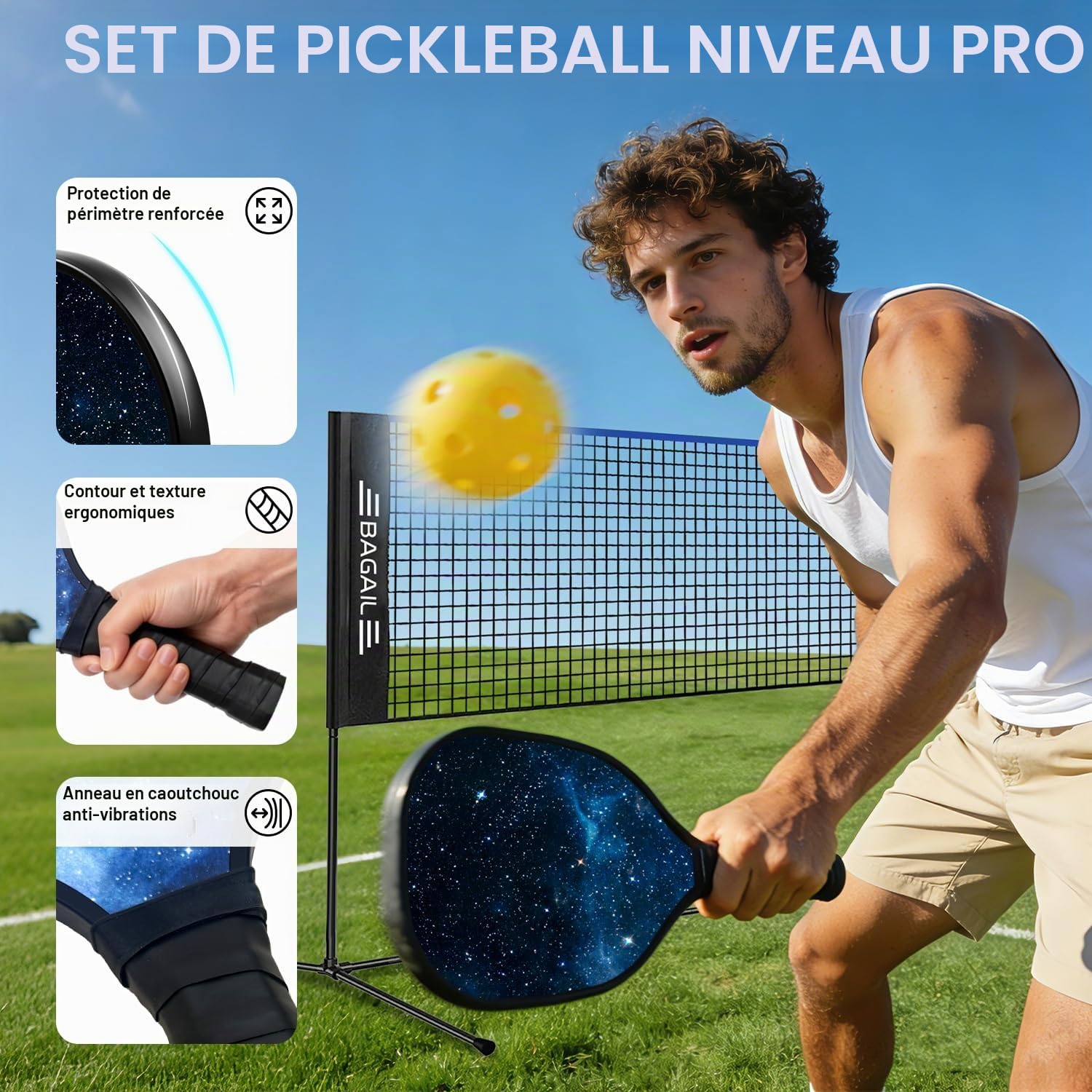 BAGAIL Filet de Sport de Pickleball et de Badminton, 3 m / 4,2 m / 5,2 m