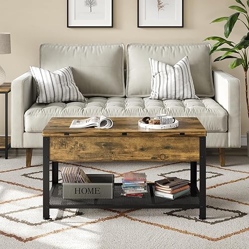 Miniatura 4 de Mesa auxiliar con tapa elevable, mesa auxiliar multifunción 3 en 1 con compartimento oculto, mesa de centro se convierte en mesa de comedor para