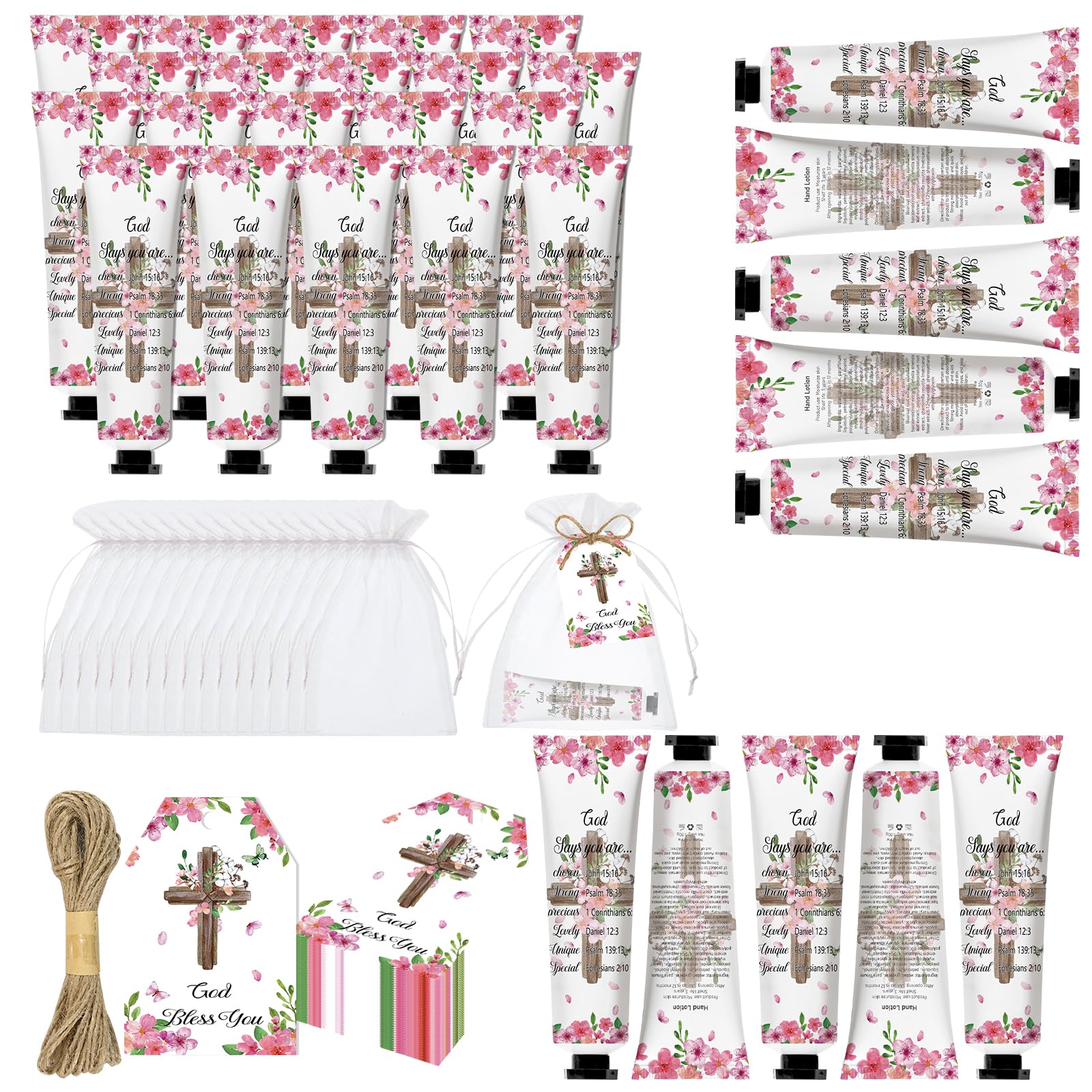 50 Pack Christian Hand Cream Set Gifts for Mother's Day, Women Bible Verse Bulk Hand Lotion Travel Size, Hand Cream party Appreciation Gift with Cards