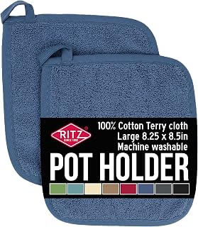RITZ Terry Potholders 2-Pack 100% Cotton Heat-Resistant Hot Pads Federal Blue Machine Washable