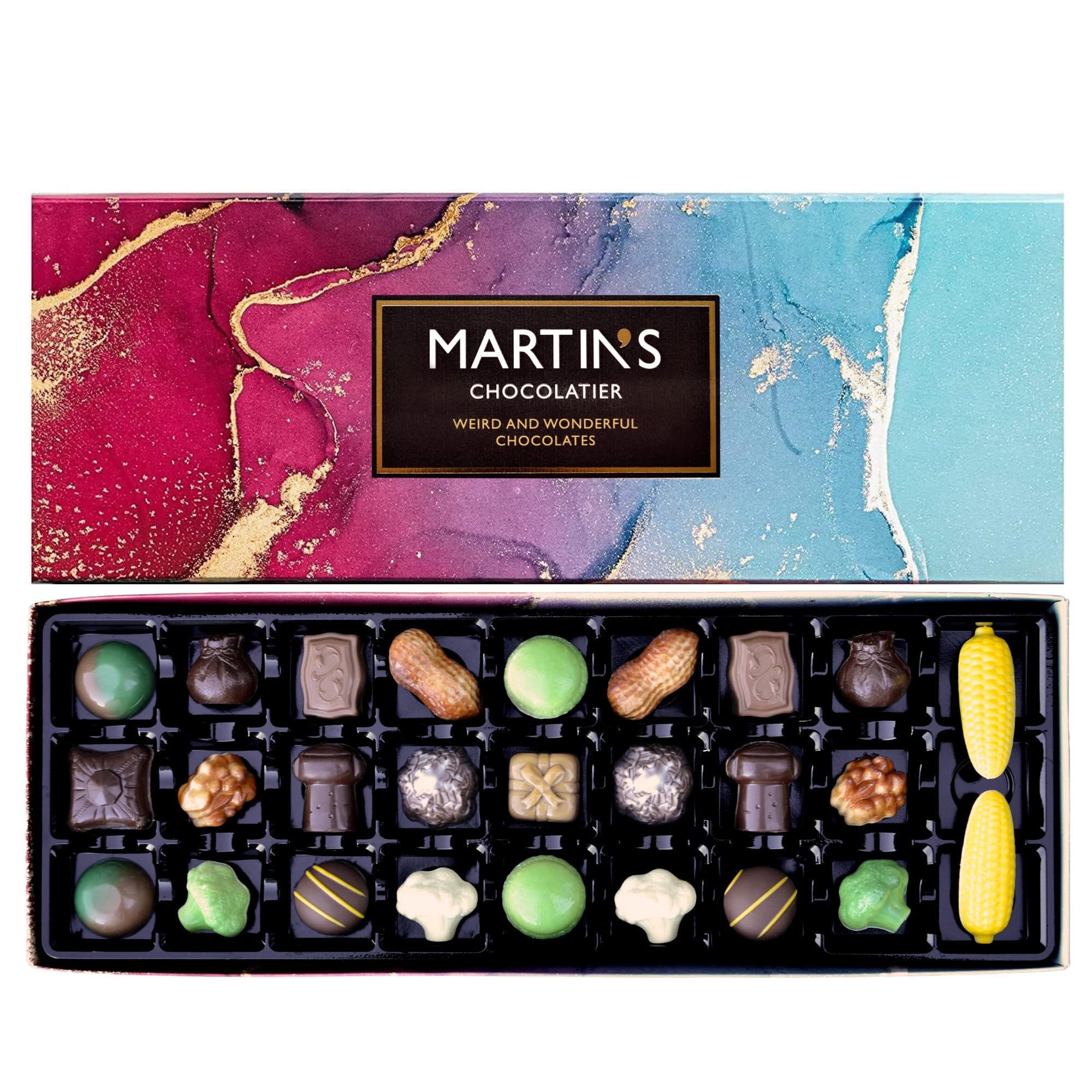 Martin’s Chocolatier Weird & Wonderful Signature Collection - Belgian Luxury Chocolate Gift Box, 26 Pieces Milk Dark White Assorted Pralines & Truffles, 370g