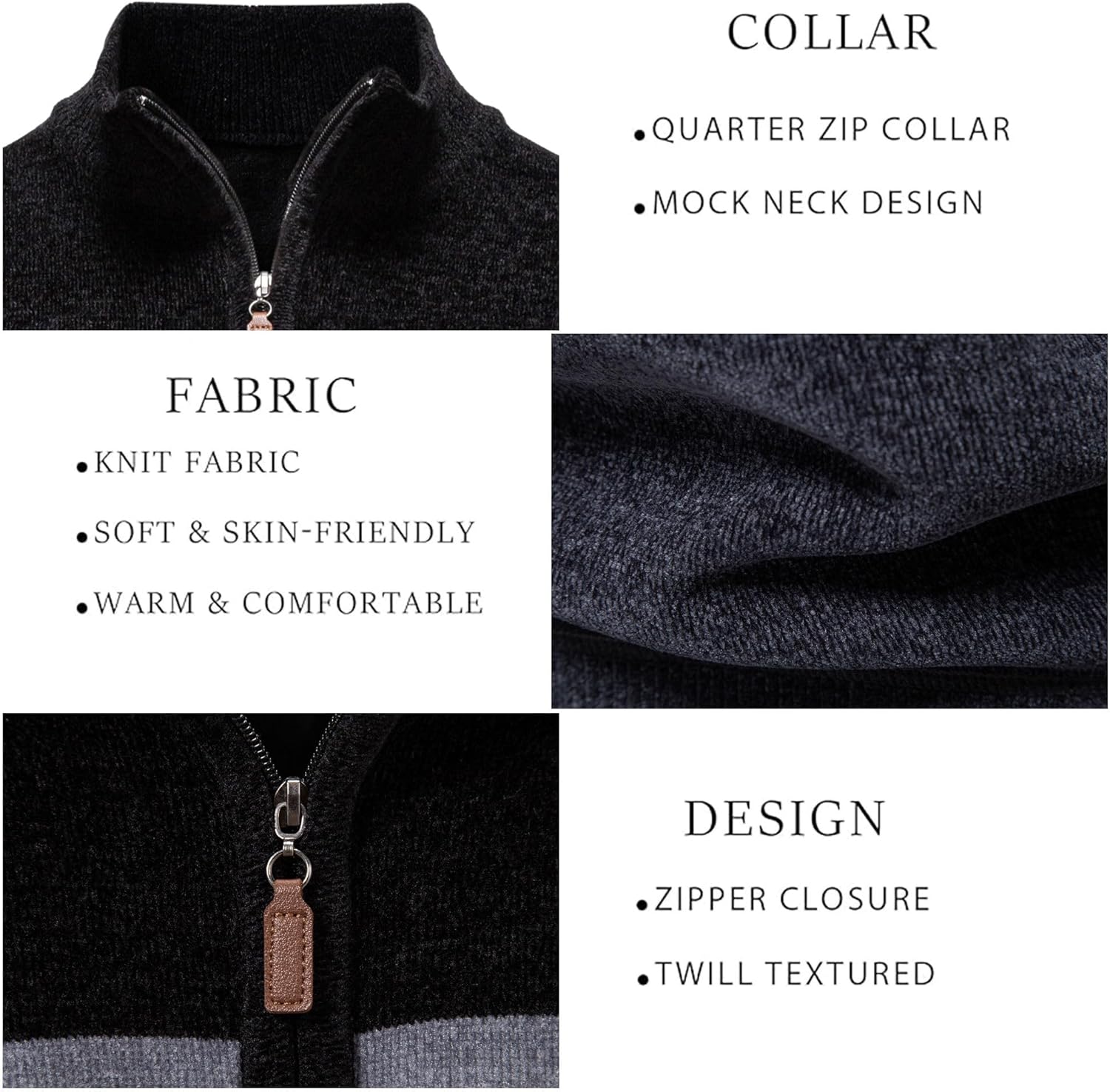 Mens Quarter Zip Pullover Mock Neck Slim Fit Striped Knit Sweaters Casual Fall Winter Lightweight Polo Sweater - Image 5