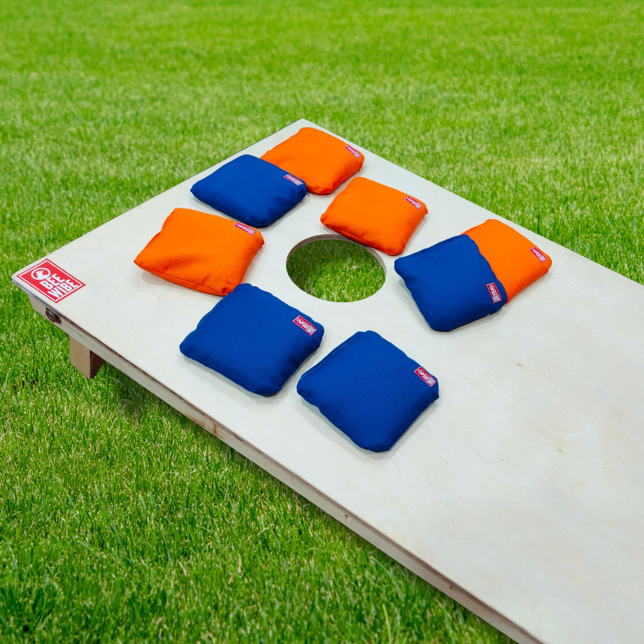 Set of 8 Regulation Cornhole Bags Double Sided, Weather Resistant Bean Bags for Cornhole Toss Game, Corn Hole Beans Bags with Tote Bag. (Blue/Orange) - Image 7 thumbnail
