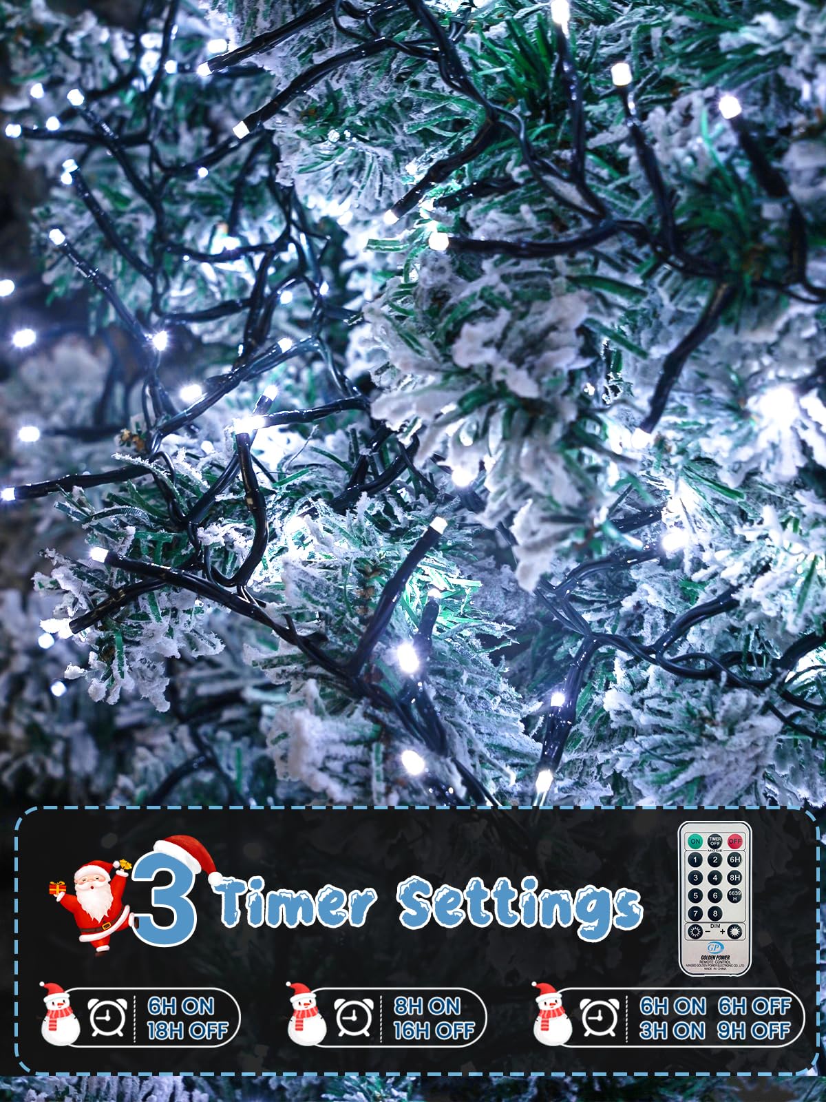 Guirnalda de luces LED de Navidad de 100 pies, 2000 luces LED de petardo con control remoto, 8 modos y temporizador, luz parpadeante impermeable para interiores y exteriores, fiesta, patio, decoración