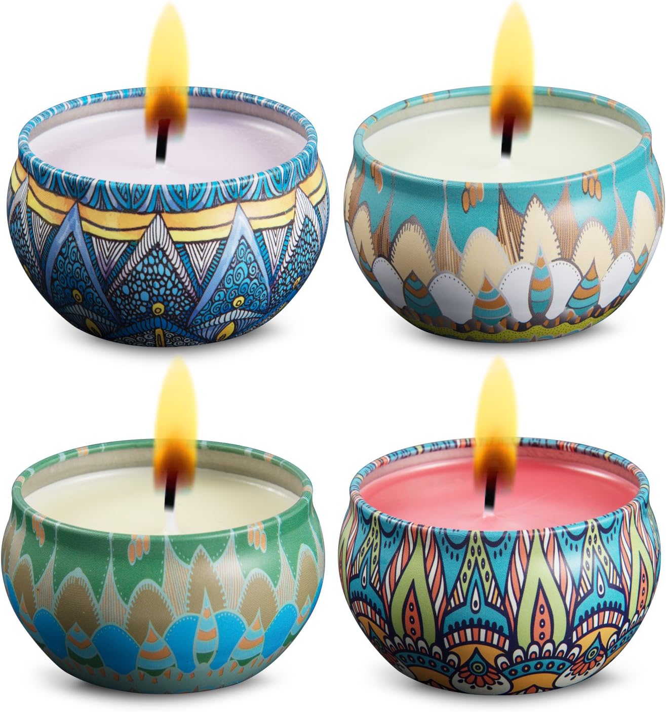 COCOMOON Scented Candles Gift Set- 100% Soy Wax for Stress Relief and Aromatherapy- Jasmine, Lemongrass,Lavender,Rose- Strongly Scented Sustainable Vegan Natural Soy Travel Tin Candles