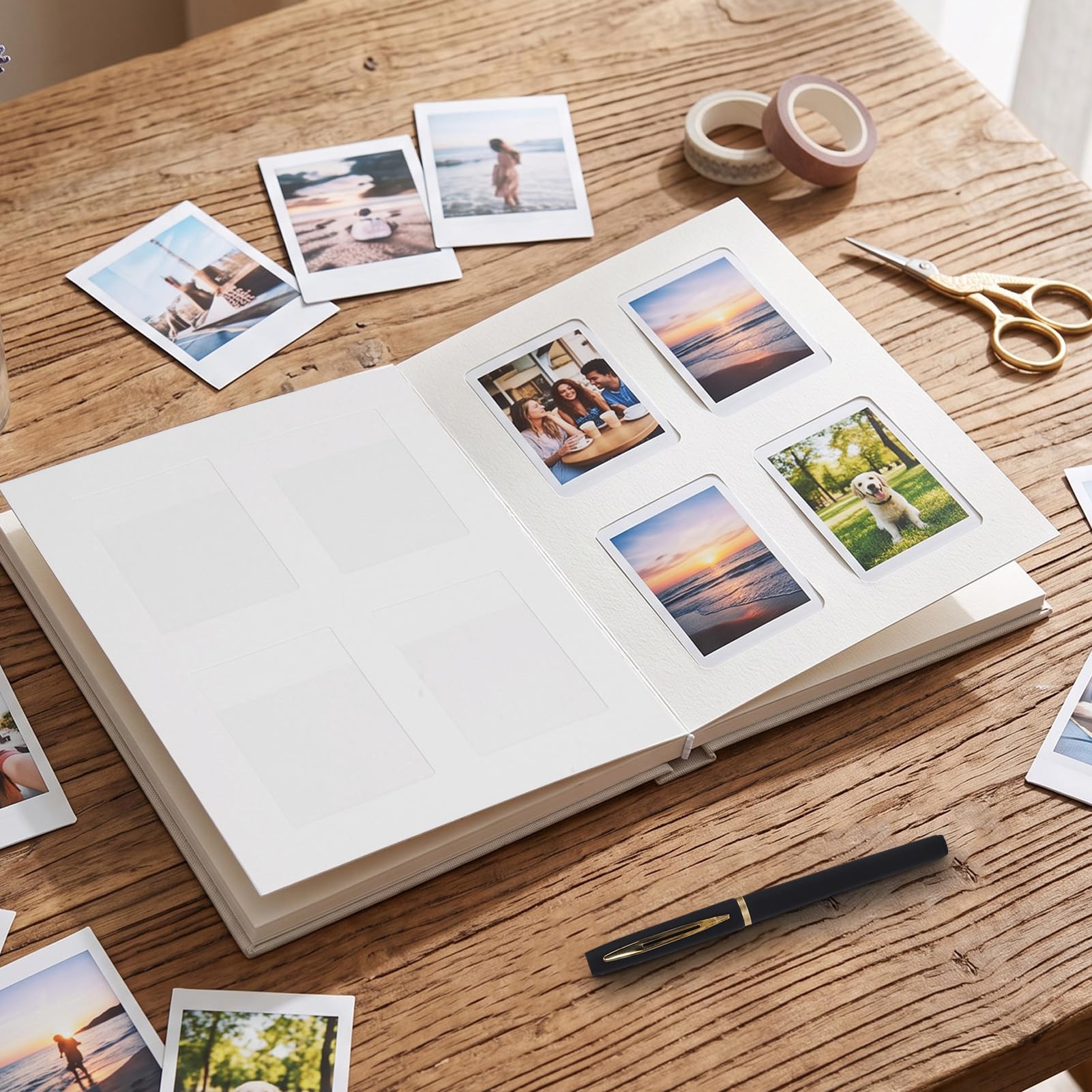banapoy Álbum Fotos 120 Bolsillos Apto para Mini 2x3 Pulgadas (Beige) | Mini álbum almacenamiento imágenes con espacio escritura para colección libros memoria DIY boda, a prueba polvo