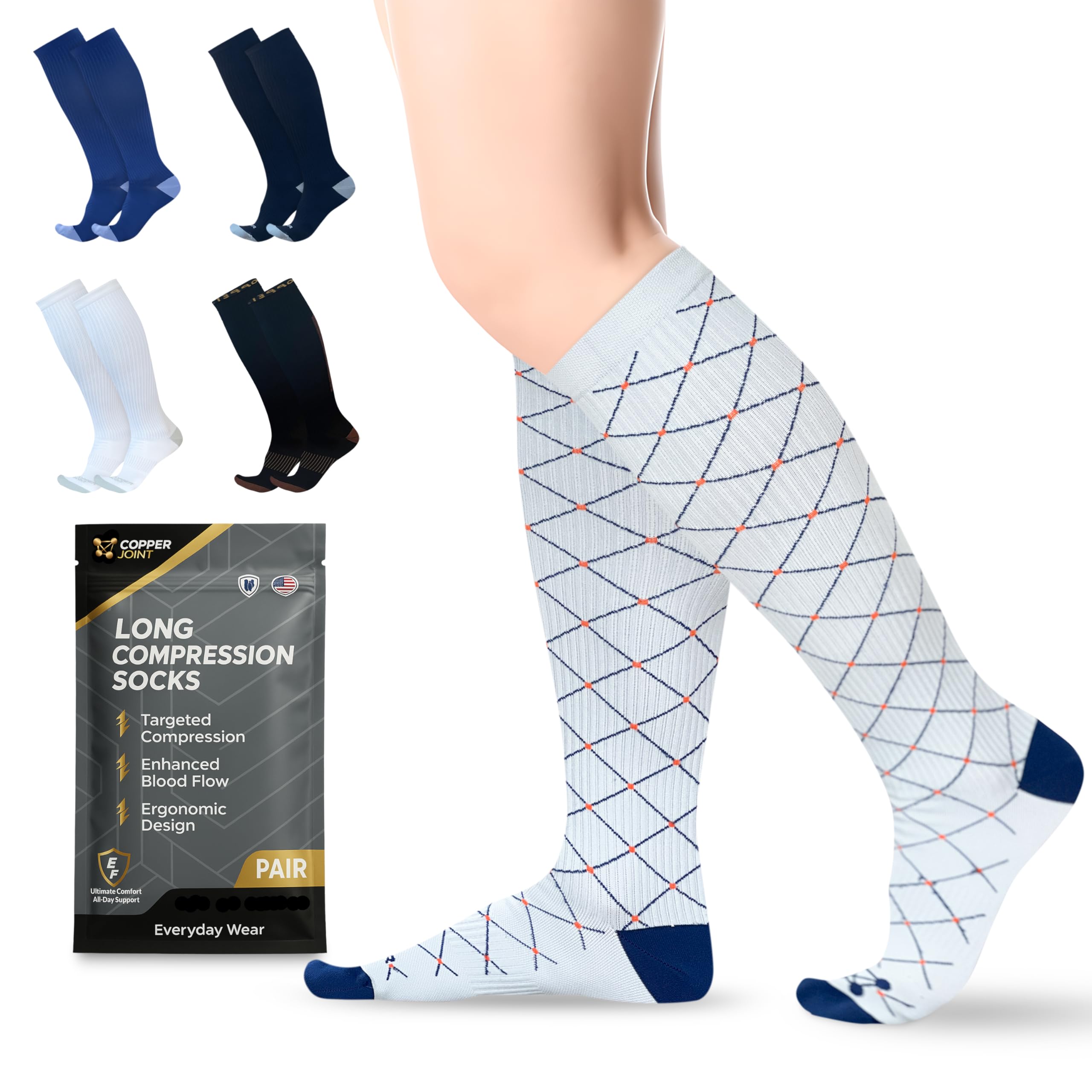CopperJoint Copper Compression Socks for Women & Men – 15-20 mmHg Wide Calf & Plus Size Medical-Style Support – Pregnancy & Travel Compression Socks –