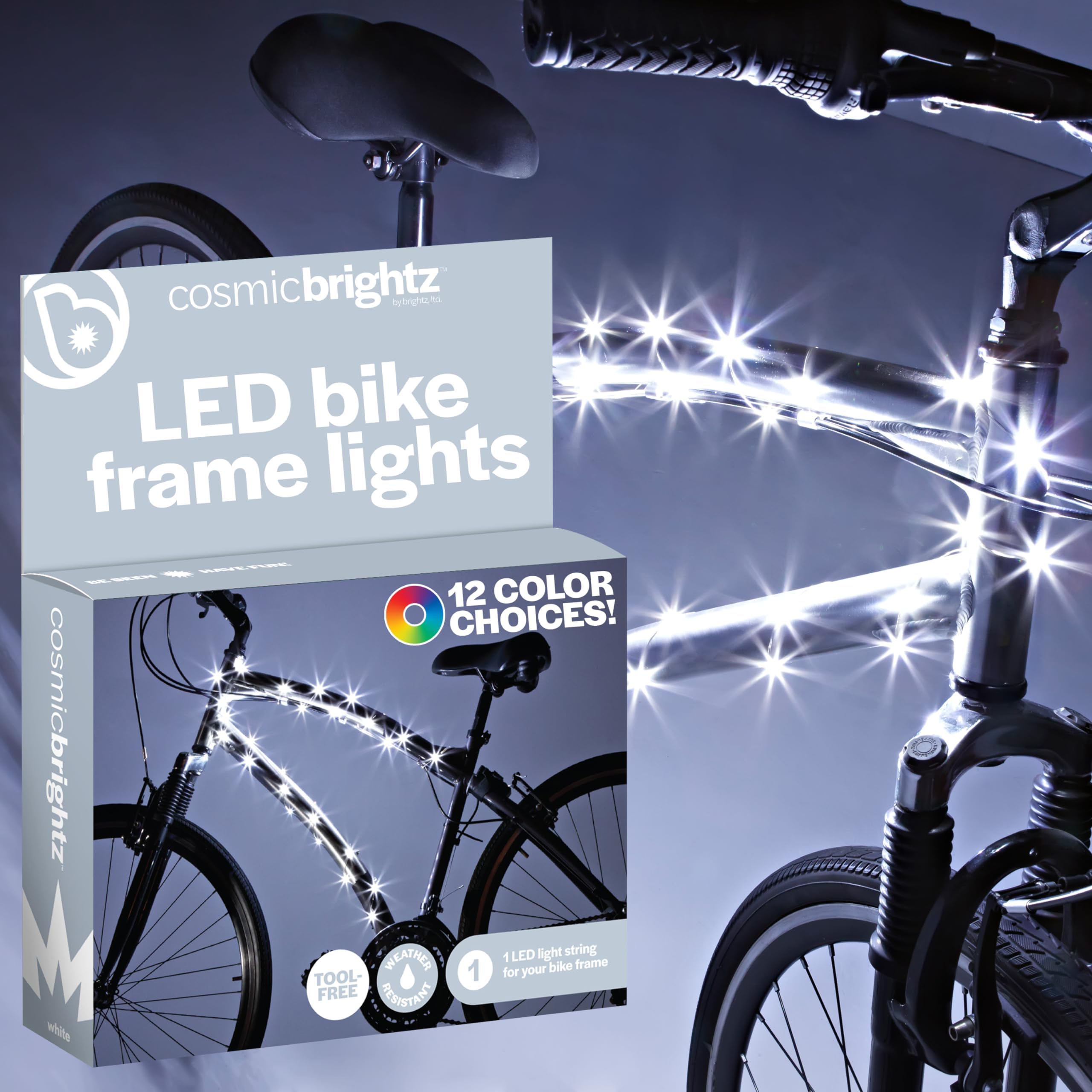 Brightz CosmicBrightz LED Bike Frame Rope Light - 6.5-Foot String Rope - Battery-Powered with On/Off Switch - Ultra Bright Color Keeps Your Ride Fun and Safe for Kids, Teens, & Adults