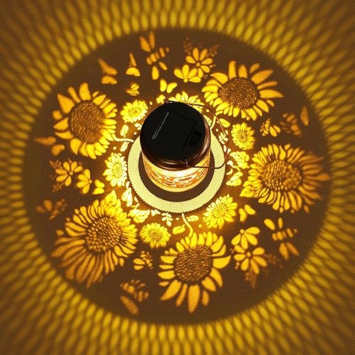 Miniatura 9 de Sunflower Solar Lanterns Outdoor Waterproof with Shepherd Hook, Sunflower Birthday Gifts for Women Mom Grandma, Metal Solar Hanging Lights Garden