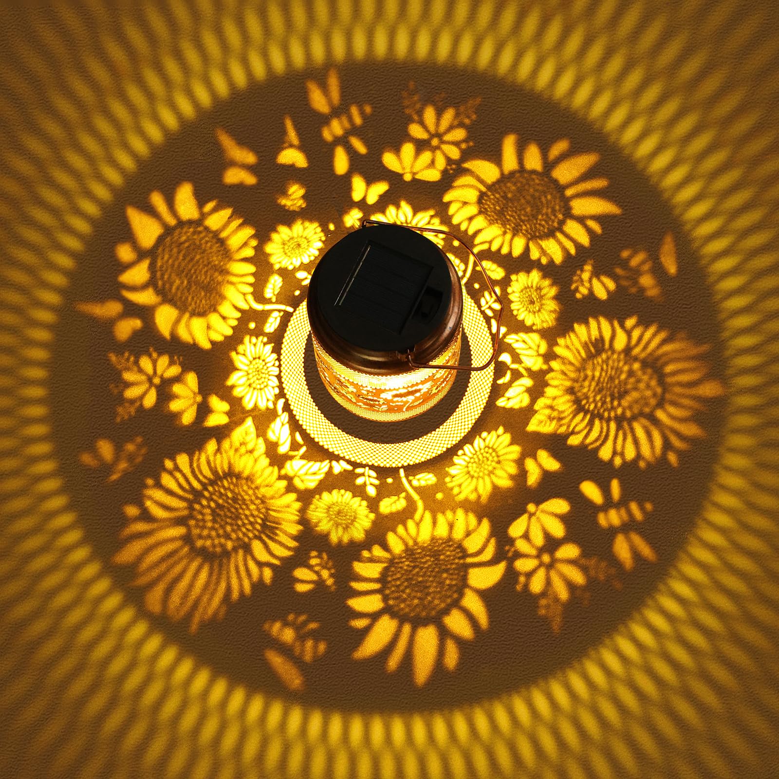 Lanterne solari per esterni, impermeabili, decorazione da giardino, regalo di compleanno per donne, mamma, nonna, girasole in metallo, luci solari da appendere con gancio da pastore, per esterni,