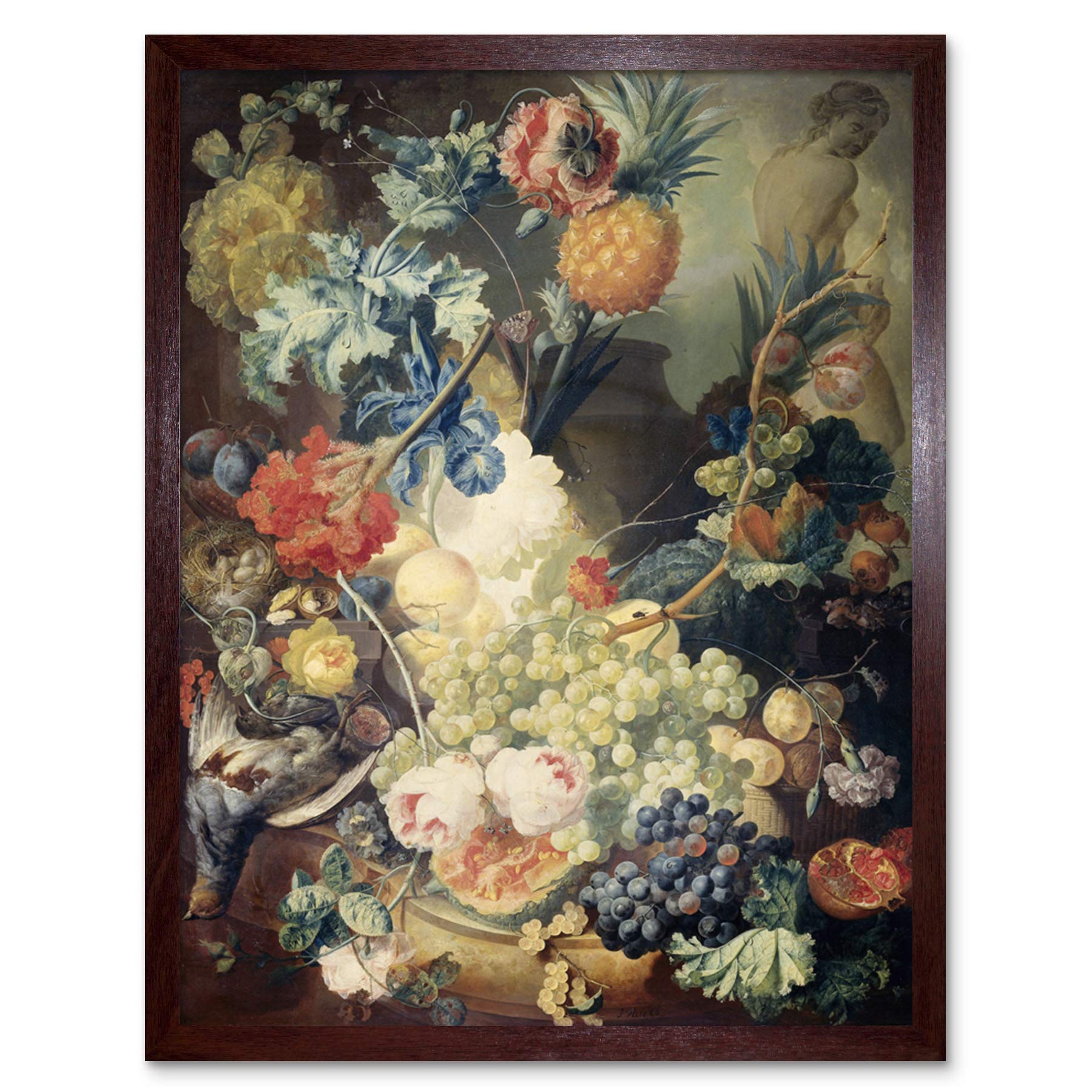 Artery8 Van Os Still Life Flowers Fruits Birds Painting Art Print Framed Poster Wall Decor 12x16 inch