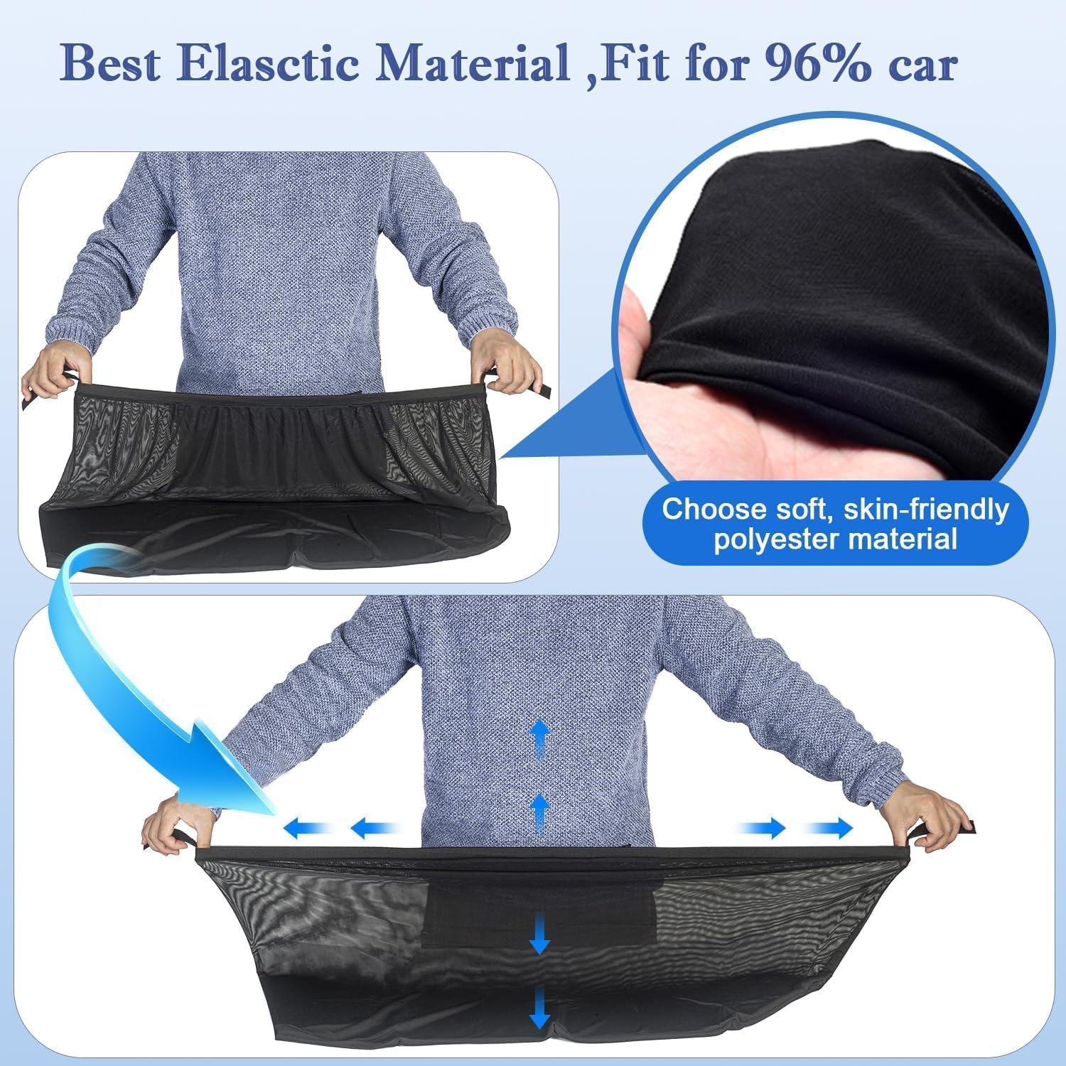 Car Rear Side Window Shades, Breathable Window Screens Sun Shades Covers for Camping,Fit for 96% of Cars, UV Protection, Anti-Sun Glare, Privacy Protection, 2 Pack - 5