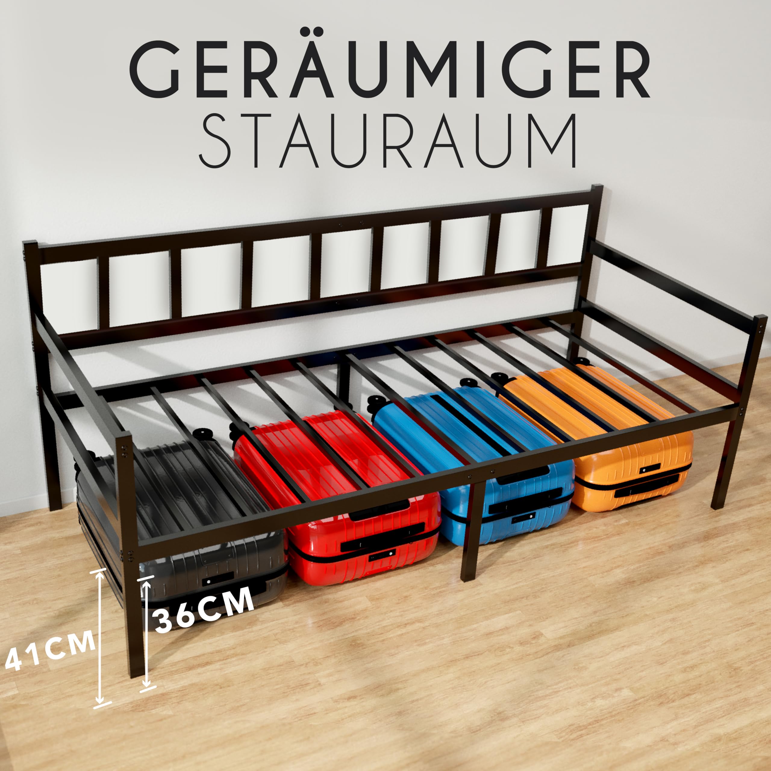 Dreamzie Tagesbett Metallbett 2-1 - Bettsofa 92x212cm - Bettgestell für Matratzen 90x200cm - Schlafsofa mit Lattenrost - Einzellbett - Metall Schwarz