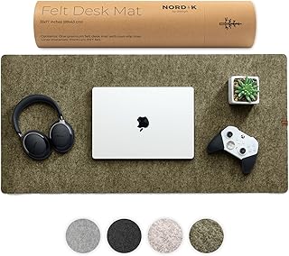 Nordik Large Felt Desk Mat – Timber Moss Green – 35 x 17 inch – Computer Desk Mat – Keyboard and Mouse Pad – Large Desktop
