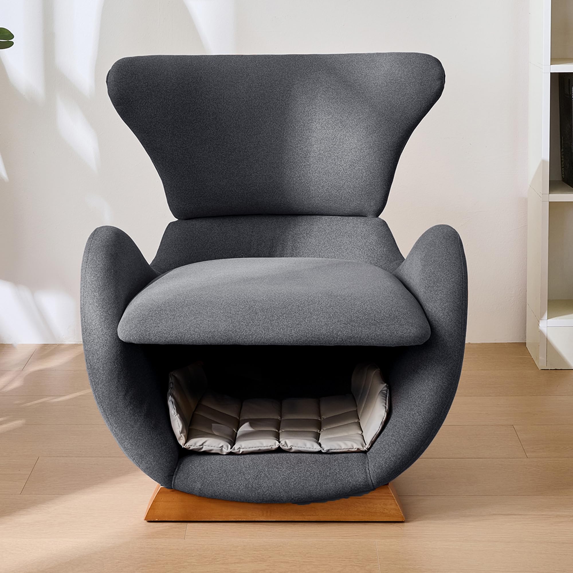 Merax Loungesessel Walhai-Design mit Katzenhöhle, kratzfestem Stoff, Einzelsofa als Rückzugsort für Katzen & kleine Hunde, Stabiler Holzrahmen, Fernsehsessel, Grau