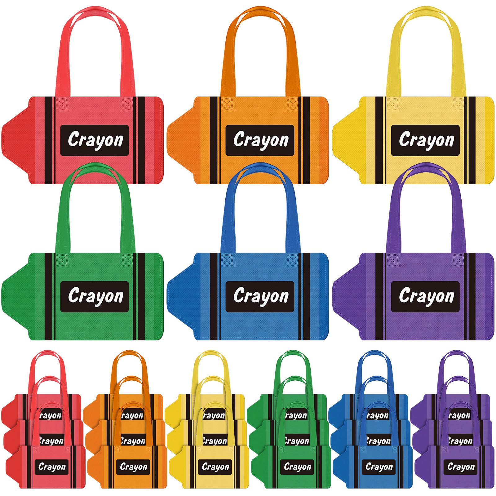 Cosblank 24 Pcs Back to School Gift Bags Crayon Shaped Non Woven Bags | Reusable First Day of Schools, Goodie Treat Candy Bag, with Handle, for Teacher Student Classroom Party Gift Wrapping