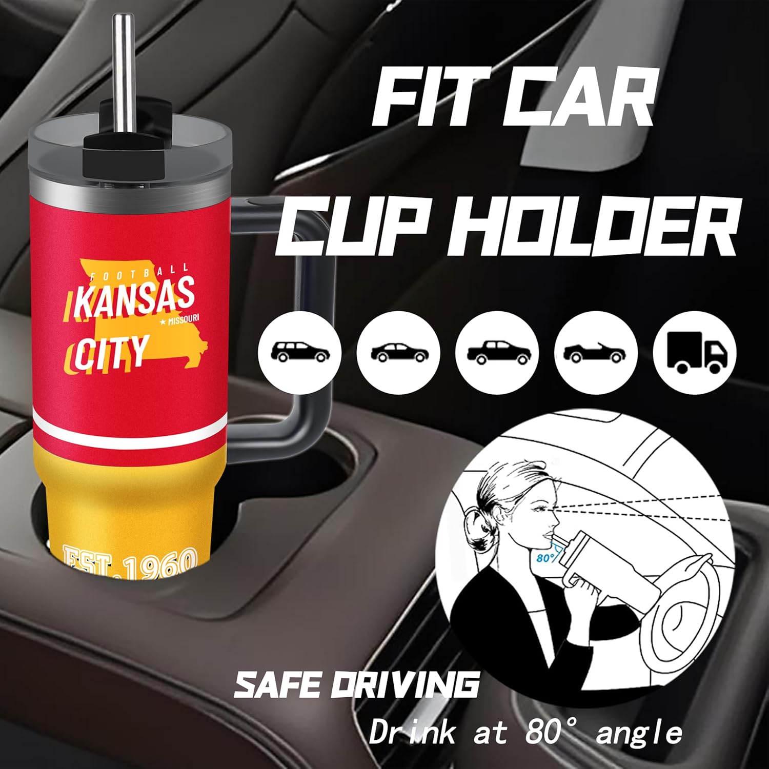 Tumbler 30oz Straight Skinny Portable Handle Car Cups With Anti slip Sleeve Straw Dust Cover, Sports Travel, Stainless Steel Insulated Gifts for Men Women Fans