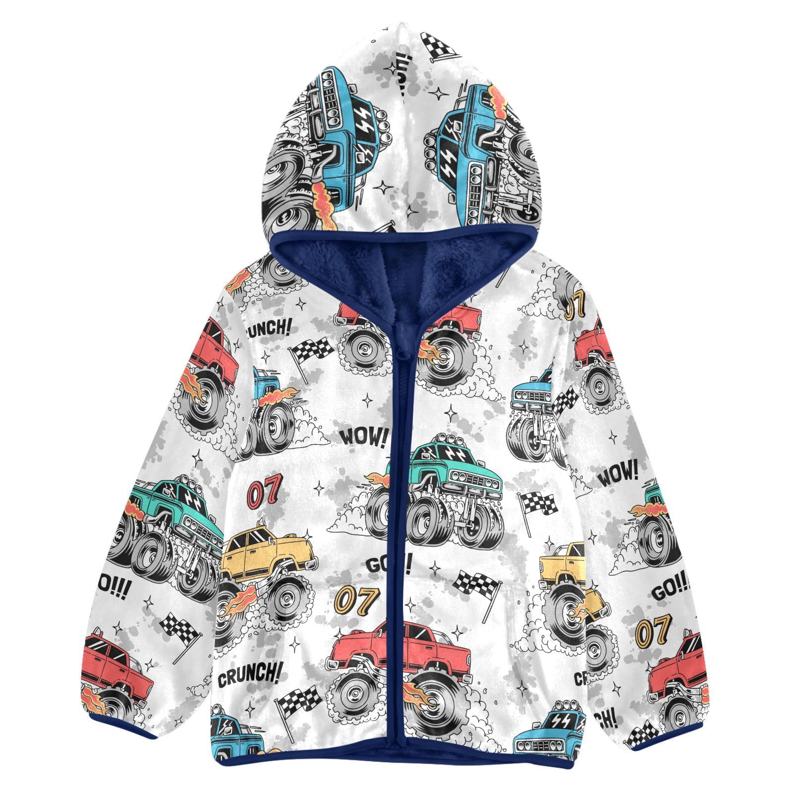 Aflyko Boys Fleece Coat Blue Zip-Up Hoodie Girls Outerwear Kids Hooded Jacket