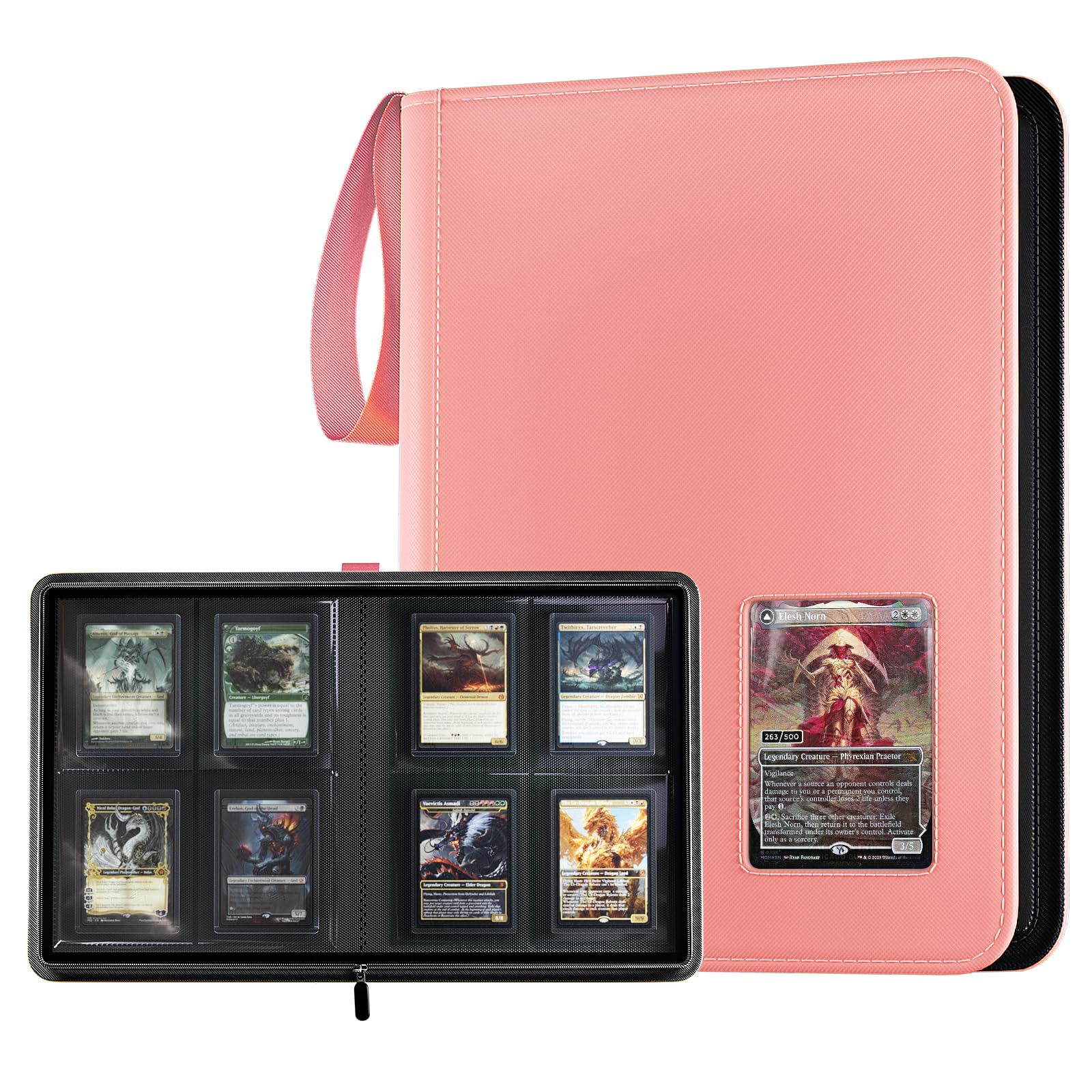 ProCase Top Loader Binder for Cards, 4 Pocket Collection Binder Holding 144 Trading/Sports Cards, Compatible with TCG, MTG in 3"x4" Toploaders -Pink