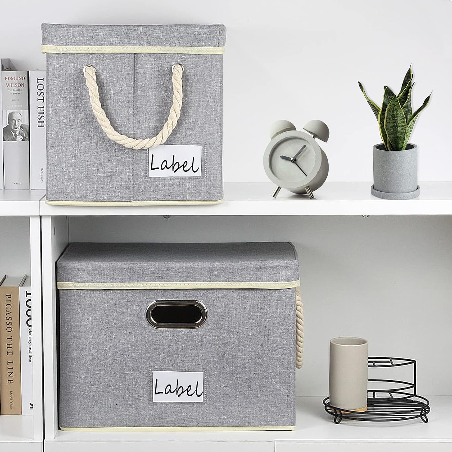 OKBONN Storage Bins with Lids [3-Pack Extra Large] Collapsible Storage Cubes Decorative Linen Fabric Storage Box Organizer Containers Baskets with Cover for Clothes,Toys,Books,Closet,Shelves,Kids Room,Office