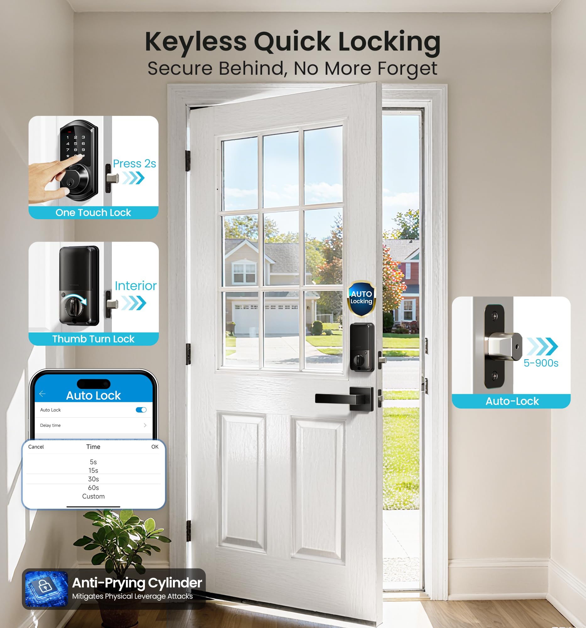 Veise VE07-L Fingerprint Smart Locks for Front Door with 2 Lever Handle Set, App Control, Keyless Entry, Electronic Digital Keypad Deadbolt, Auto Lock, Waterproof, Easy to Install, Matte Black