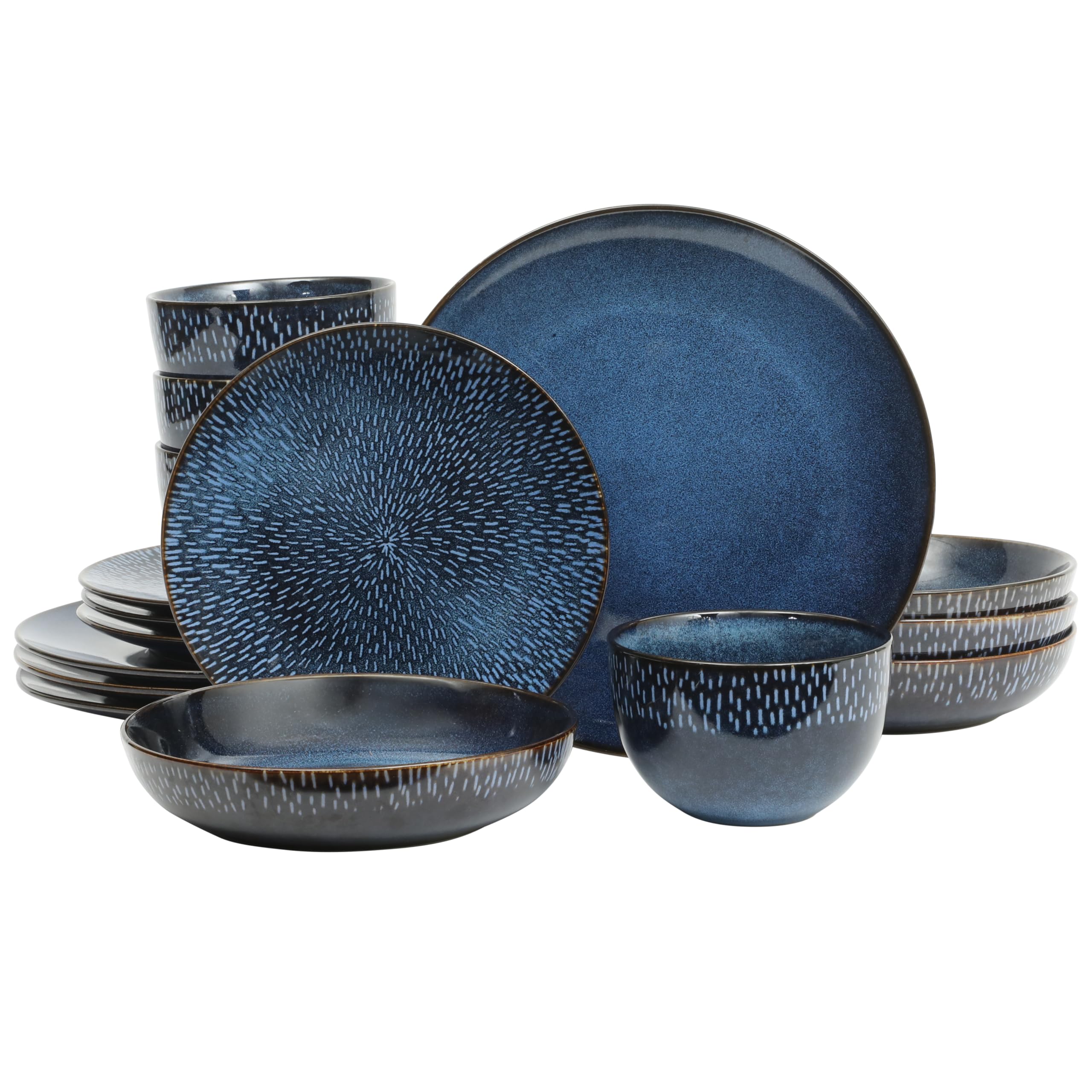 Gibson Elite Matisse 16 Piece Double Bowl Dinnerware Set, Cobalt Blue