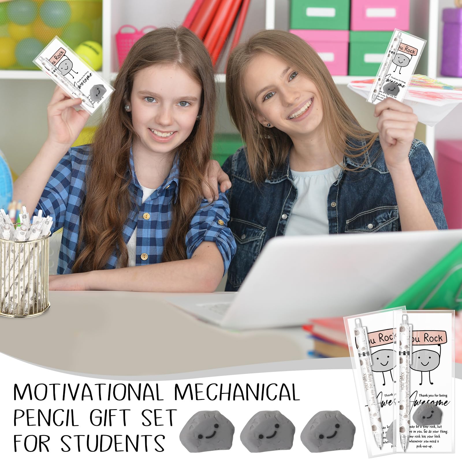 AmazingSpark Lot de 30 porte-mines inspirants en vrac 6 styles 0,7 mm avec gommes, cartes positives, cadeaux de rentrée scolaire, pour étudiants, enseignants, collègues, fournitures de bureau