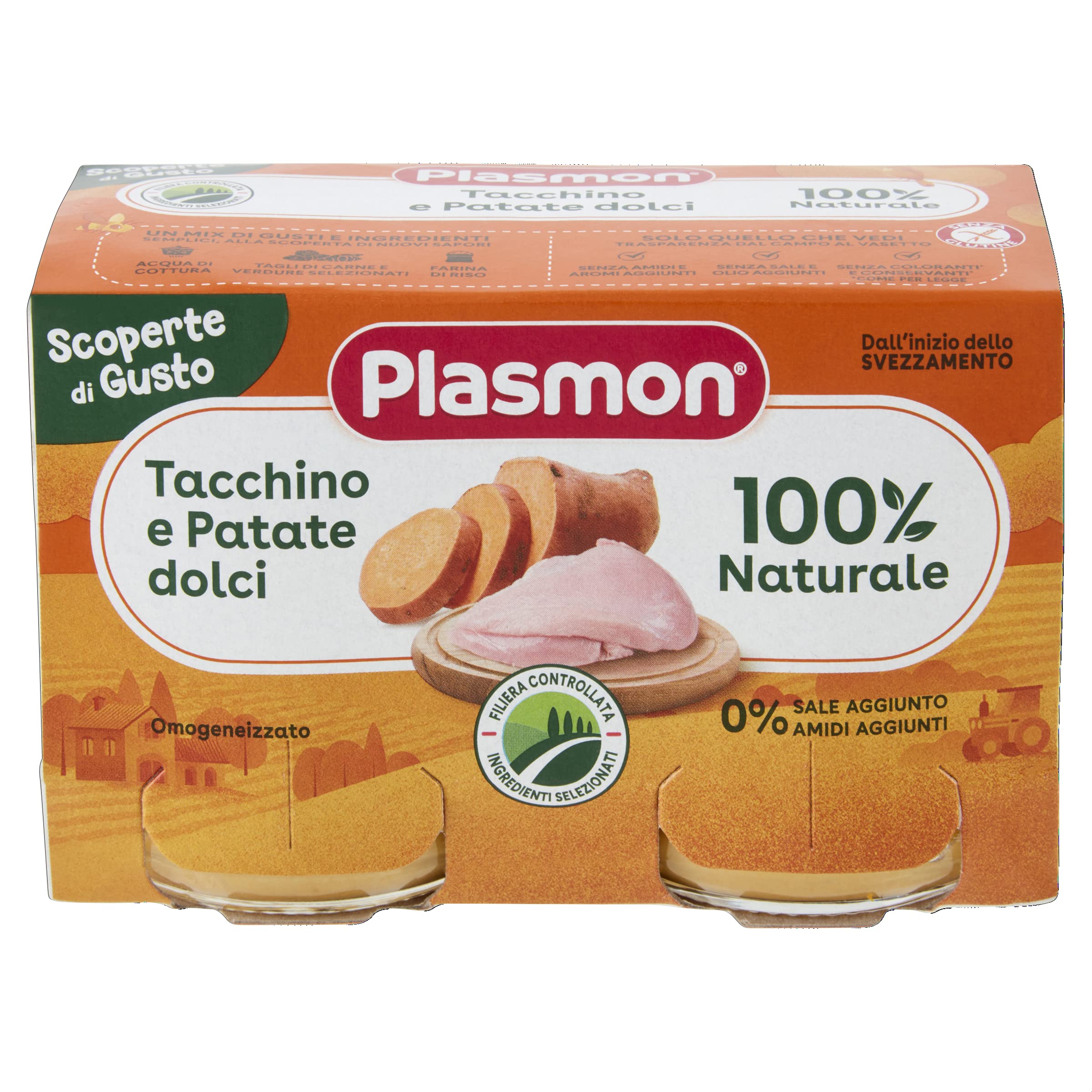 Plasmon Omogeneizzato Scoperte di Gusto Tacchino e Patate Dolci, 2x120g (12 Confezioni)