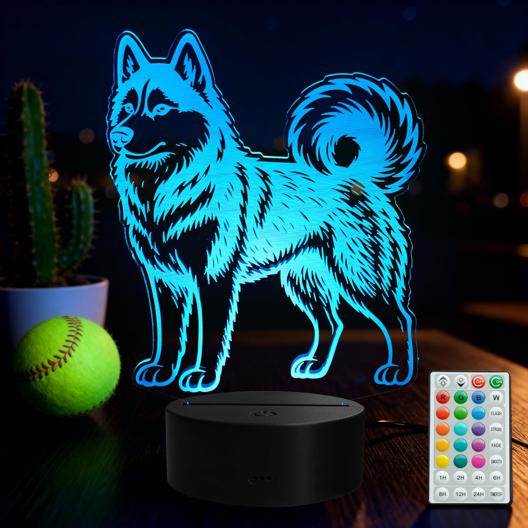 Husky Dog Gifts, Siberian Husky 3D Night Light for Boys, 16 Colors with Remote Control, Timer, RGB Flashing Mode, Dimmable LED Illusion Lamp for Dog Lovers, Birthday Holiday Christmas Decor