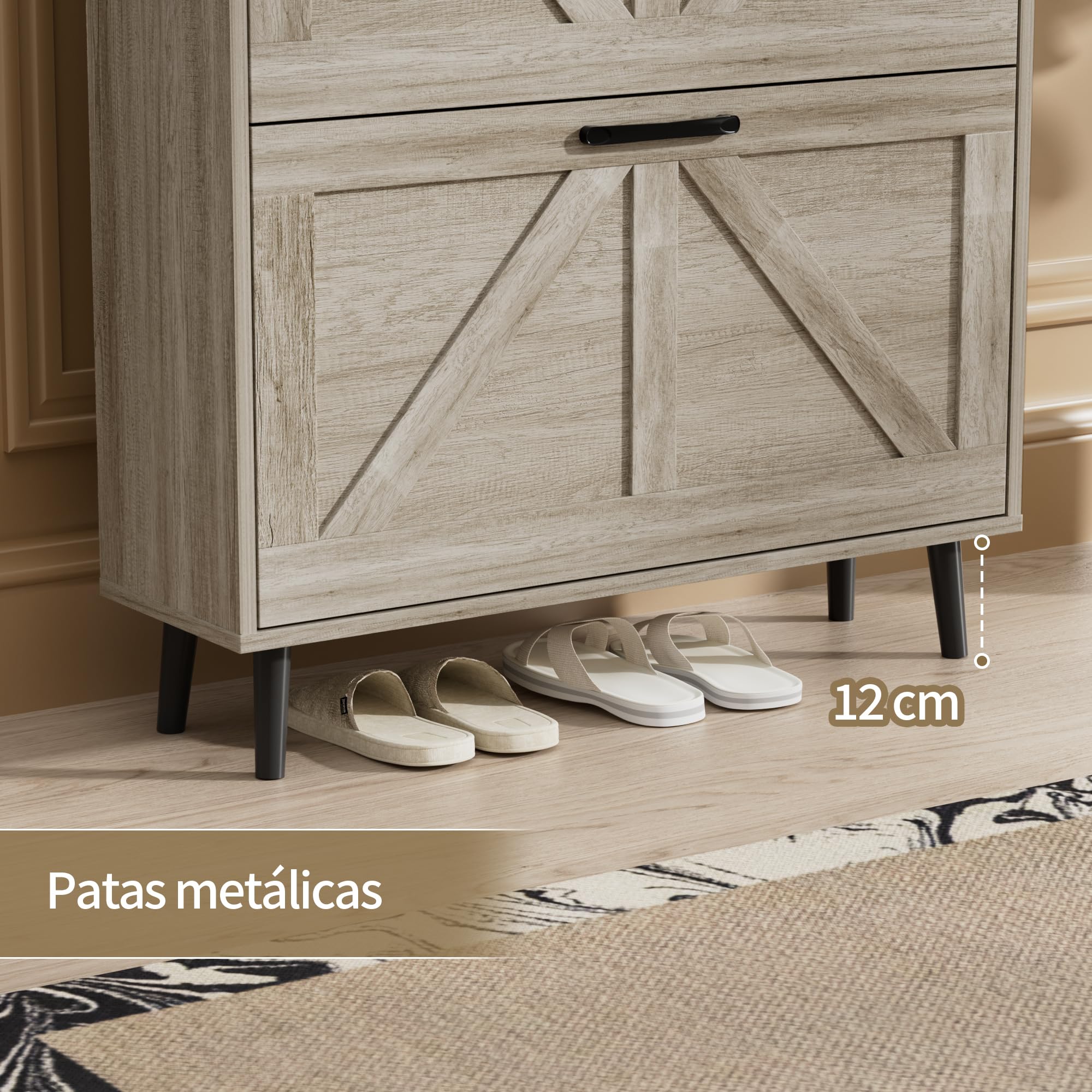 BonVache Zapatero estrecho con 2 solapas, zapatero con 4 estantes, zapatero de madera, 80 x 23.8 x 113.5 cm, gris
